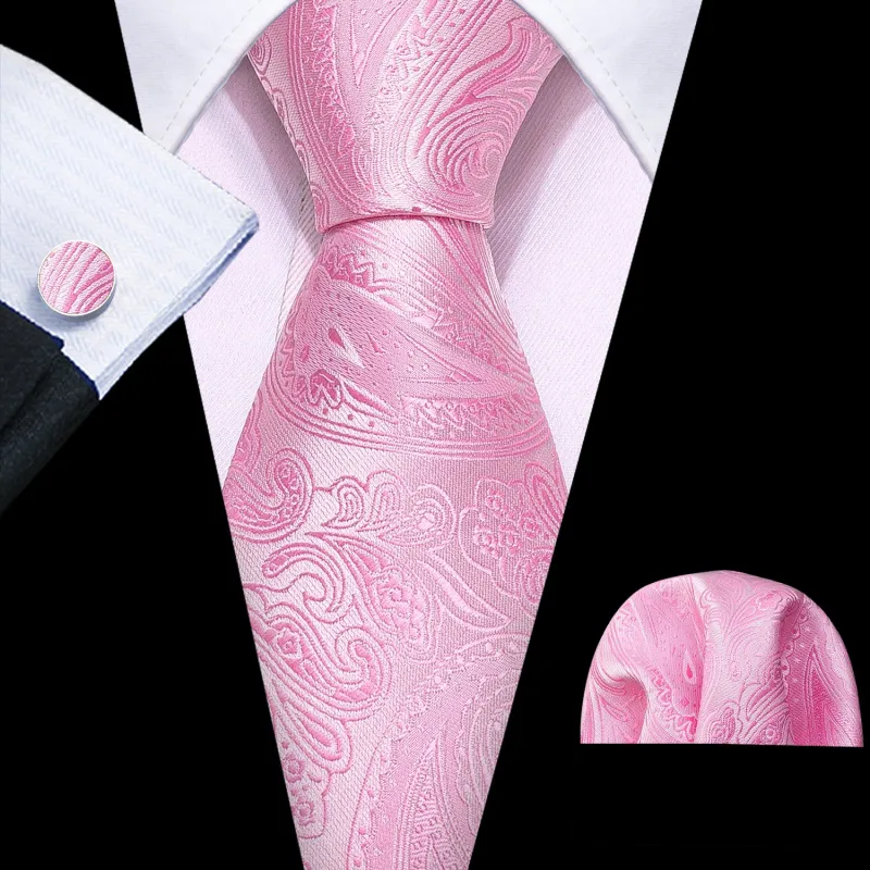 Light Pink Paisley Men's Tie Pocket Square Cufflinks Set sold by Ties2You