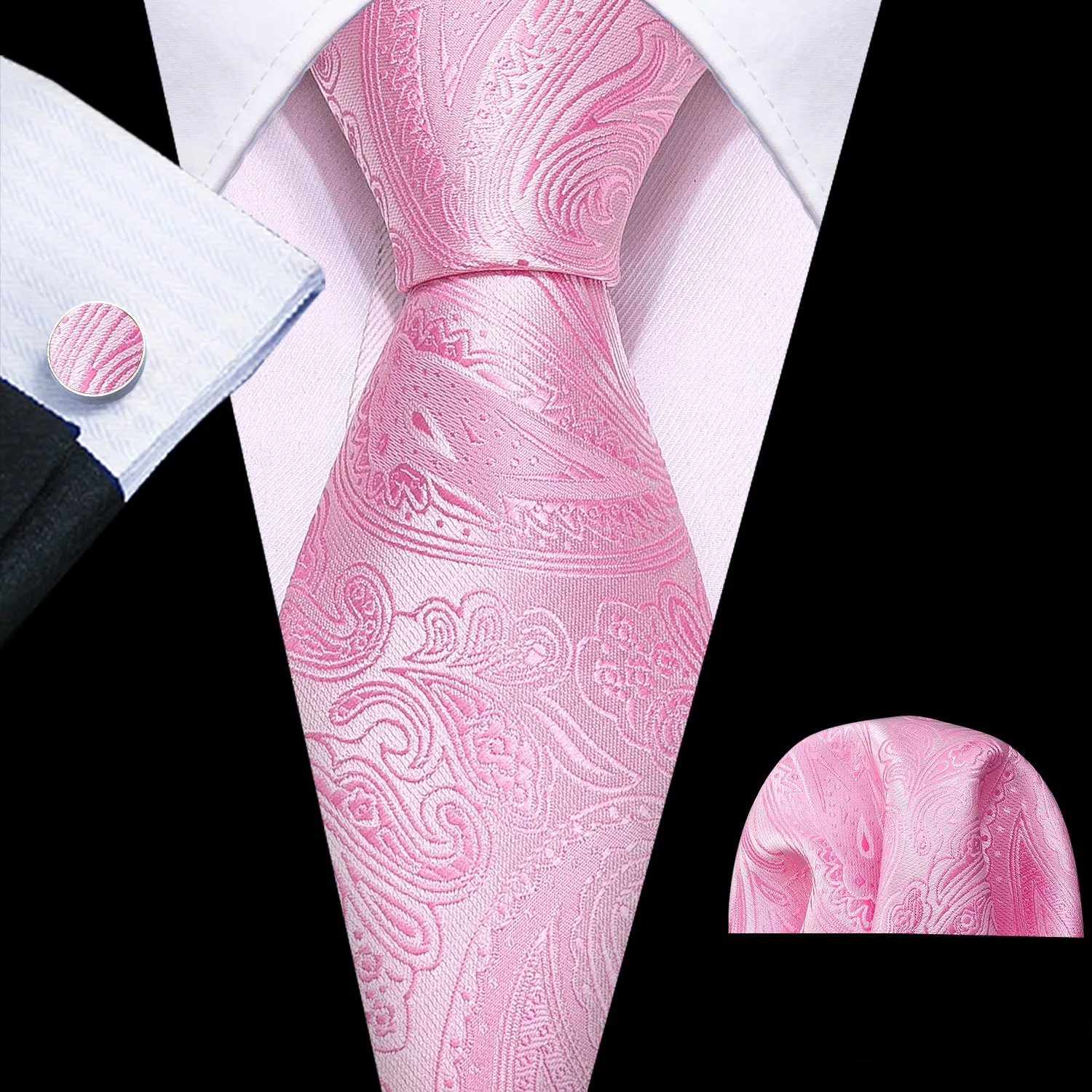 Light Pink Paisley Men's Tie Pocket Square Cufflinks Set sold by Ties2You