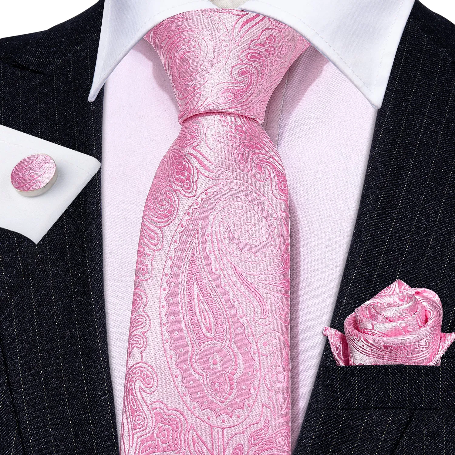 Light Pink Paisley Men's Tie Pocket Square Cufflinks Set sold by Ties2You product image thumbnail 2