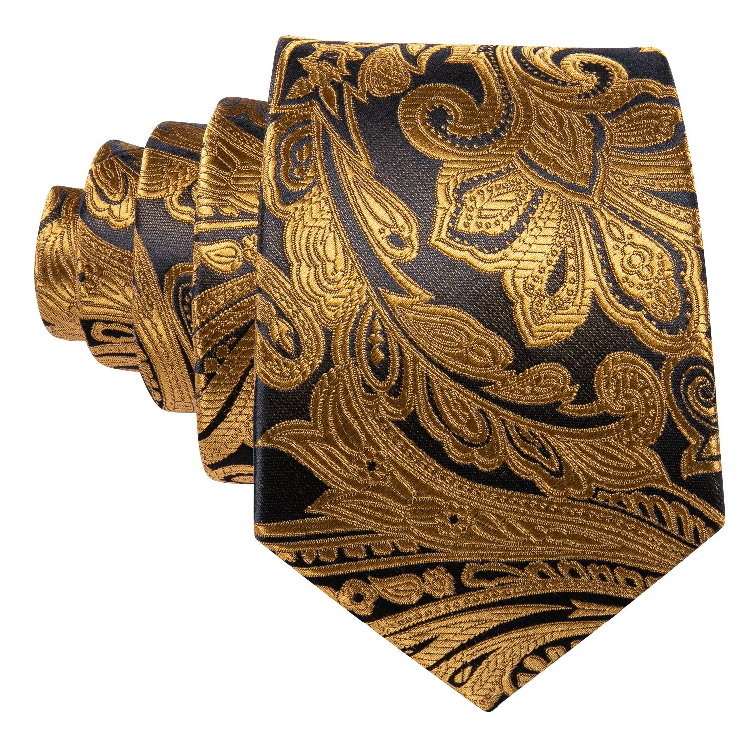 Fashion Black Golden Paisley Silk Men's Necktie Pocket Square Cufflinks Set sold by Ties2You product image thumbnail 3