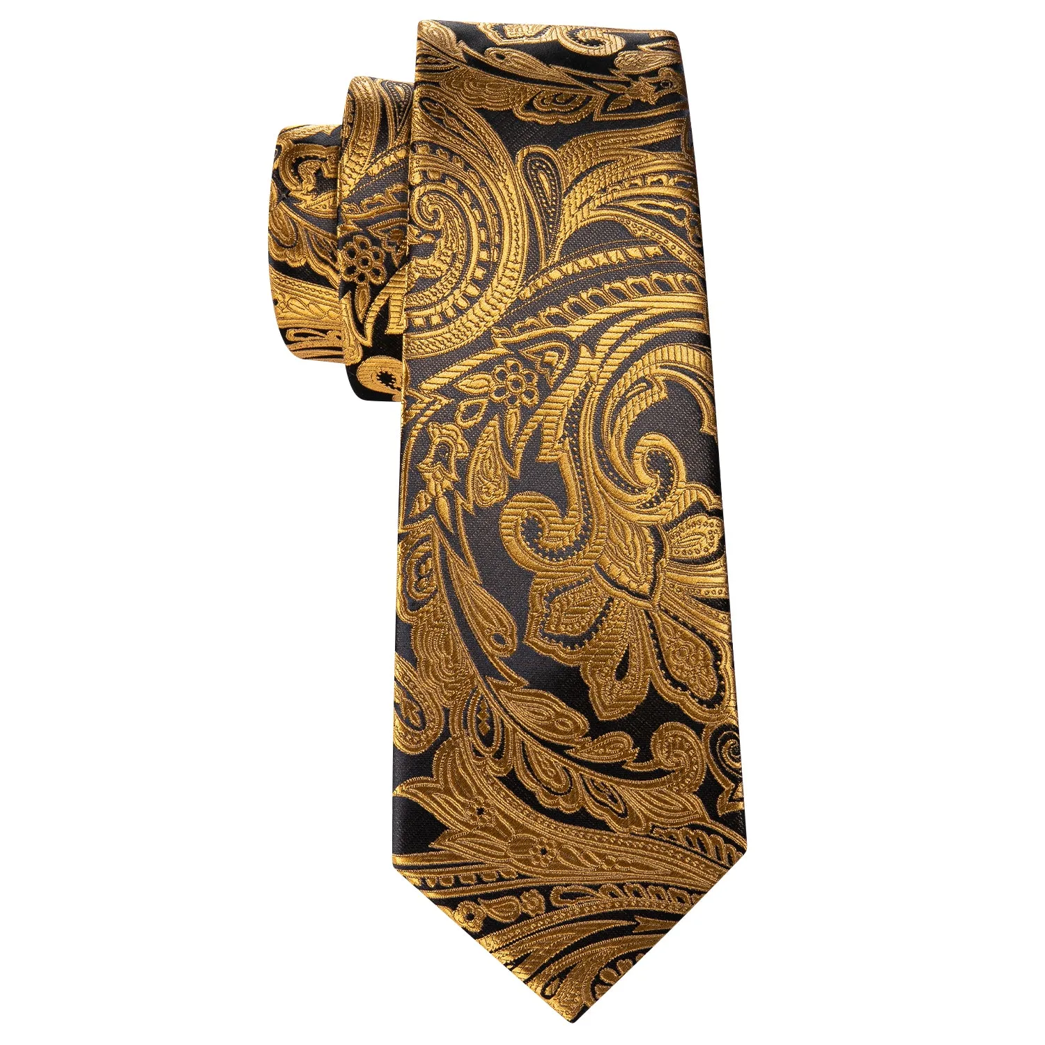 Fashion Black Golden Paisley Silk Men's Necktie Pocket Square Cufflinks Set sold by Ties2You product image thumbnail 4
