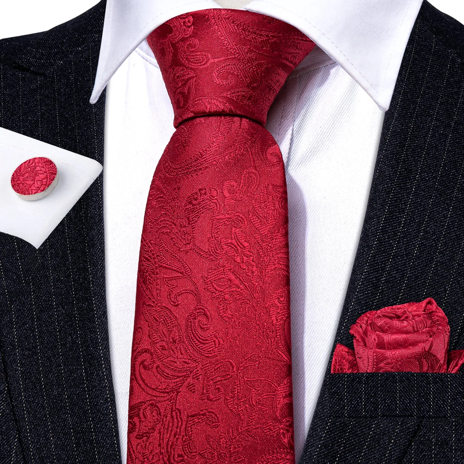 Classic Red Floral Mens Tie Pocket Square Cufflinks Set sold by Ties2You product image thumbnail 5