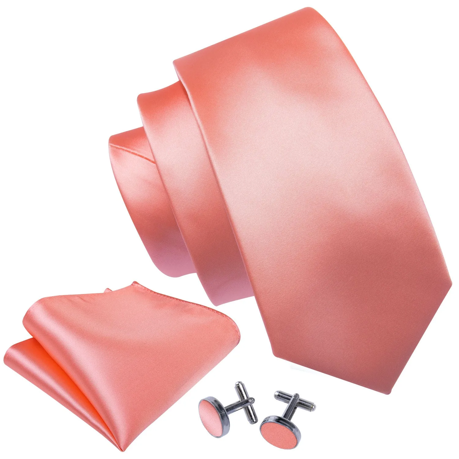 Pink Solid Necktie Pocket Square Cufflinks Set sold by Ties2You product image thumbnail 5