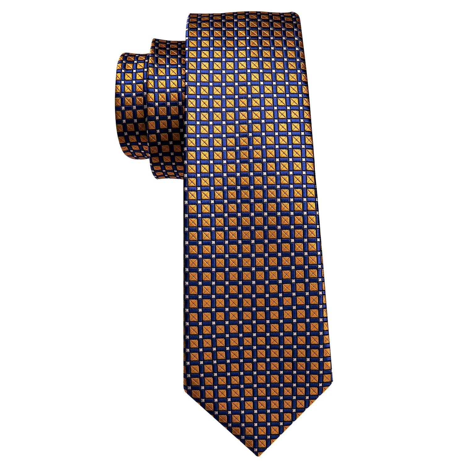 Golden Blue Plaid Necktie Pocket Square Cufflinks Set sold by Ties2You product image thumbnail 5