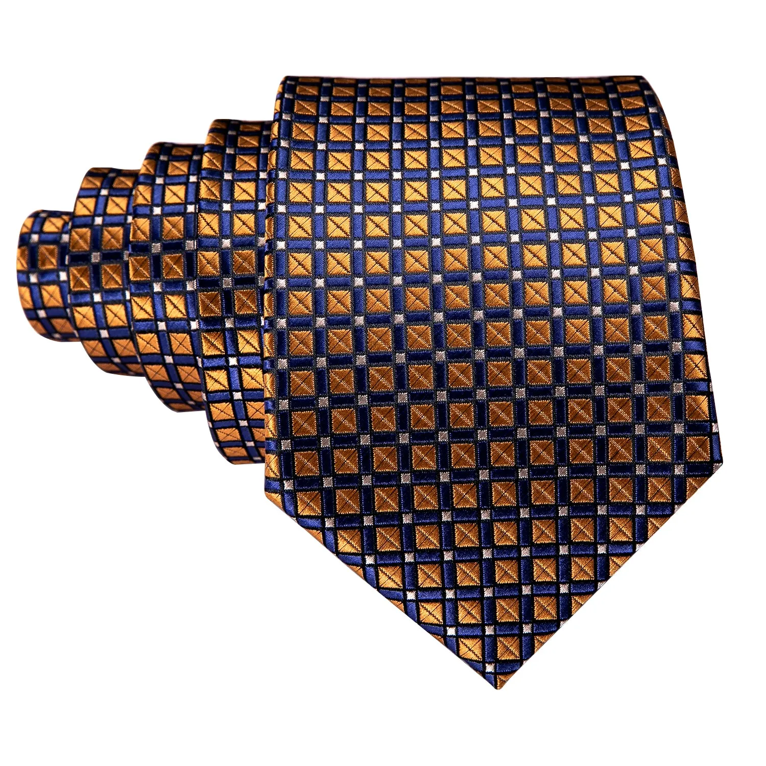 Golden Blue Plaid Necktie Pocket Square Cufflinks Set sold by Ties2You product image thumbnail 4