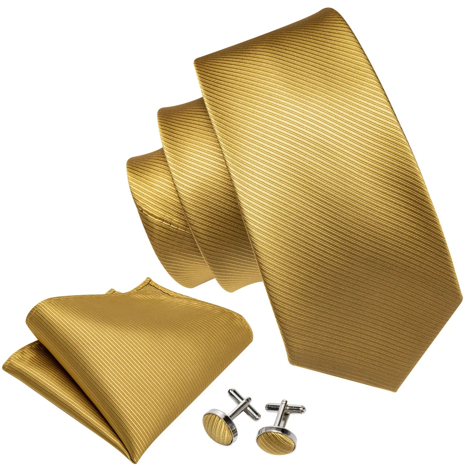 Khaki Striped Silk Men's Tie Handkerchief Cufflinks Set sold by Ties2You product image thumbnail 4