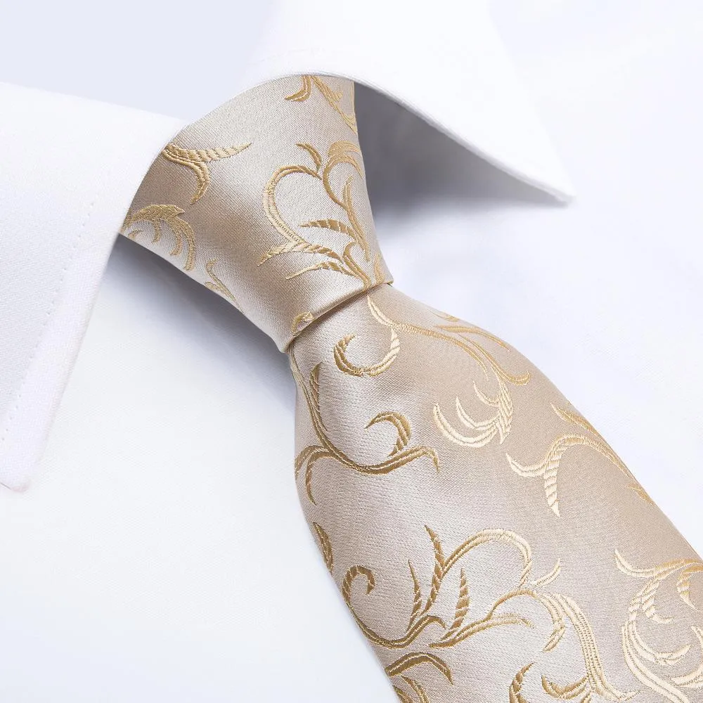 Champagne Silver Floral Tie Pocket Square Cufflinks Set sold by Ties2You product image thumbnail 3