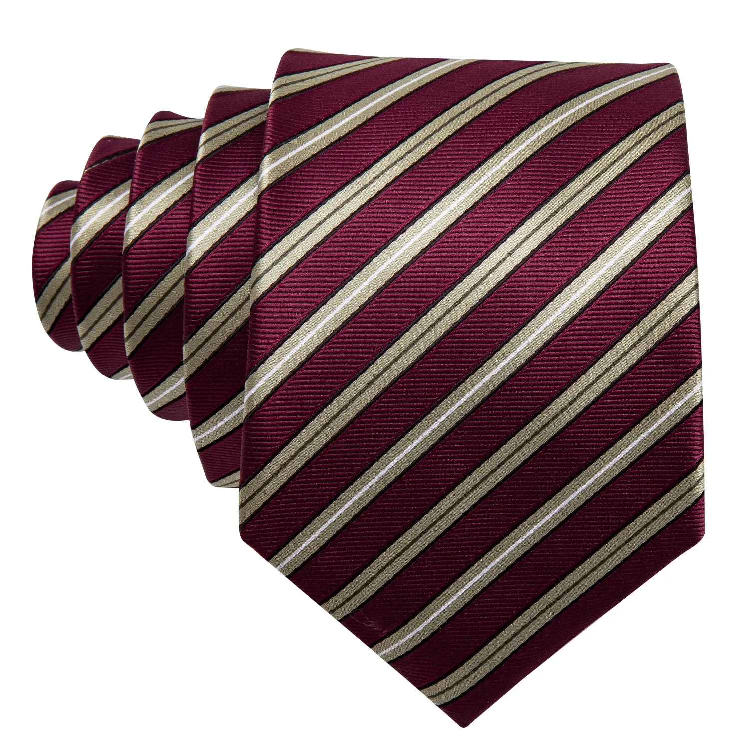 Ties2you Burgundy Tie Beige Striped Men's Silk Tie Hanky Cufflinks Set sold by Ties2You product image thumbnail 5