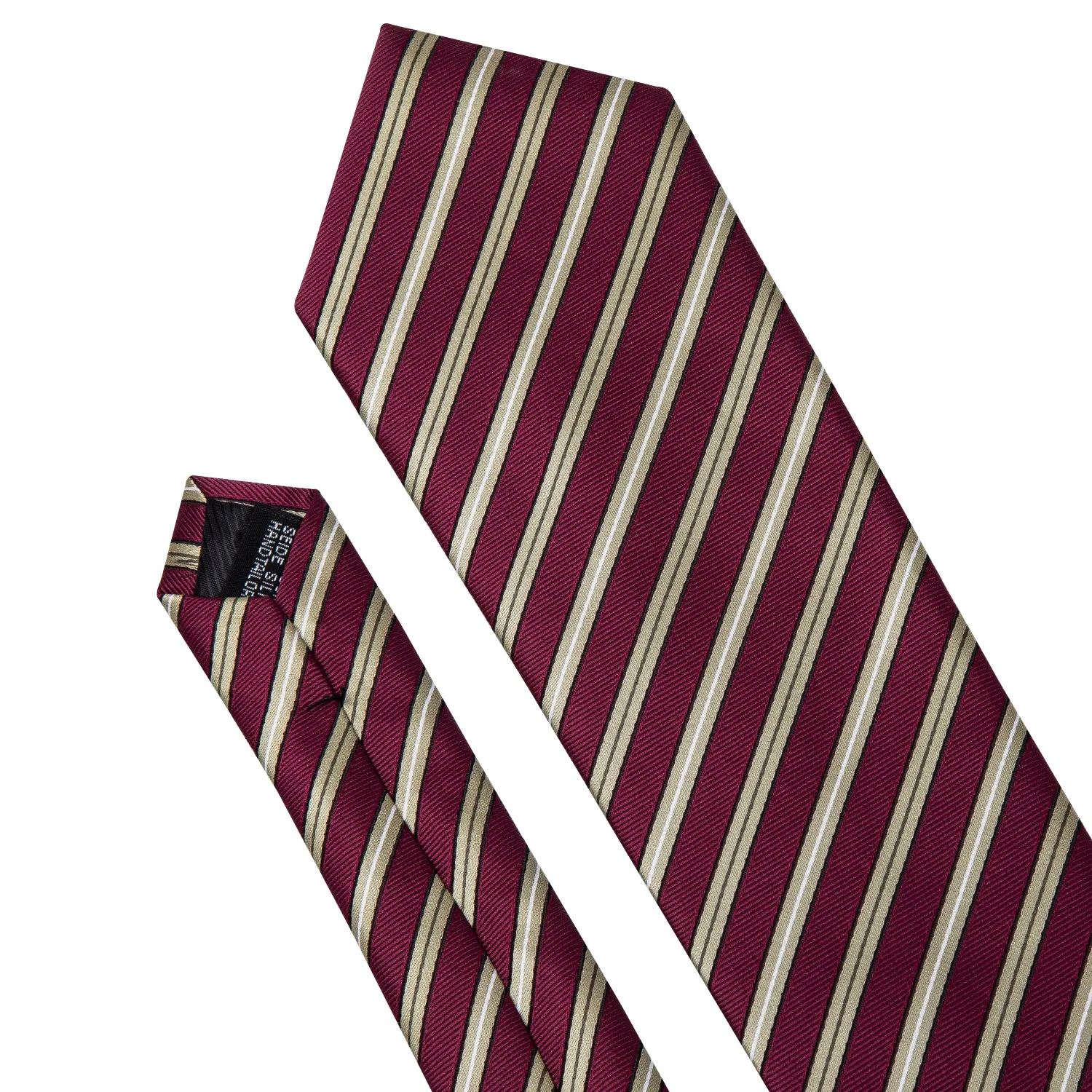 Ties2you Burgundy Tie Beige Striped Men's Silk Tie Hanky Cufflinks Set sold by Ties2You product image thumbnail 2