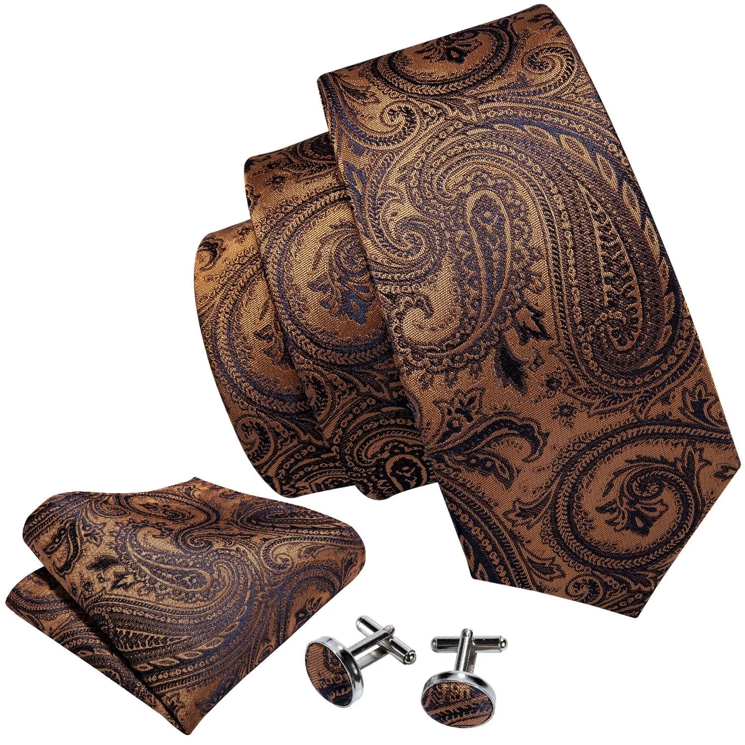Classic Green Paisley Men's Necktie Pocket Square Cufflinks Set sold by Ties2You product image thumbnail 3