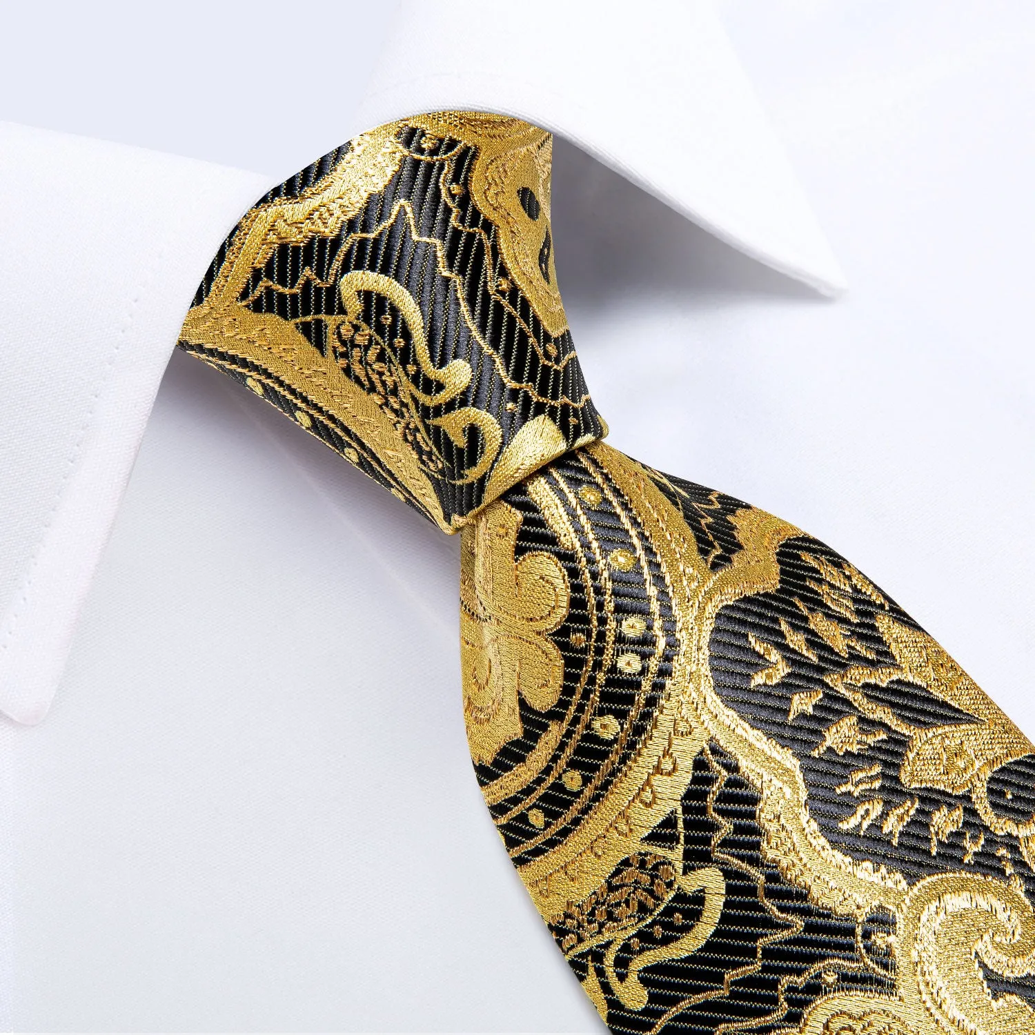 Golden Black Paisley Men's Necktie Pocket Square Cufflinks Set 8cm sold by Ties2You product image thumbnail 5