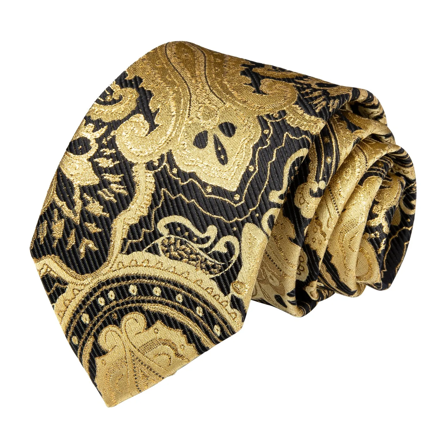 Golden Black Paisley Men's Necktie Pocket Square Cufflinks Set 8cm sold by Ties2You product image thumbnail 4