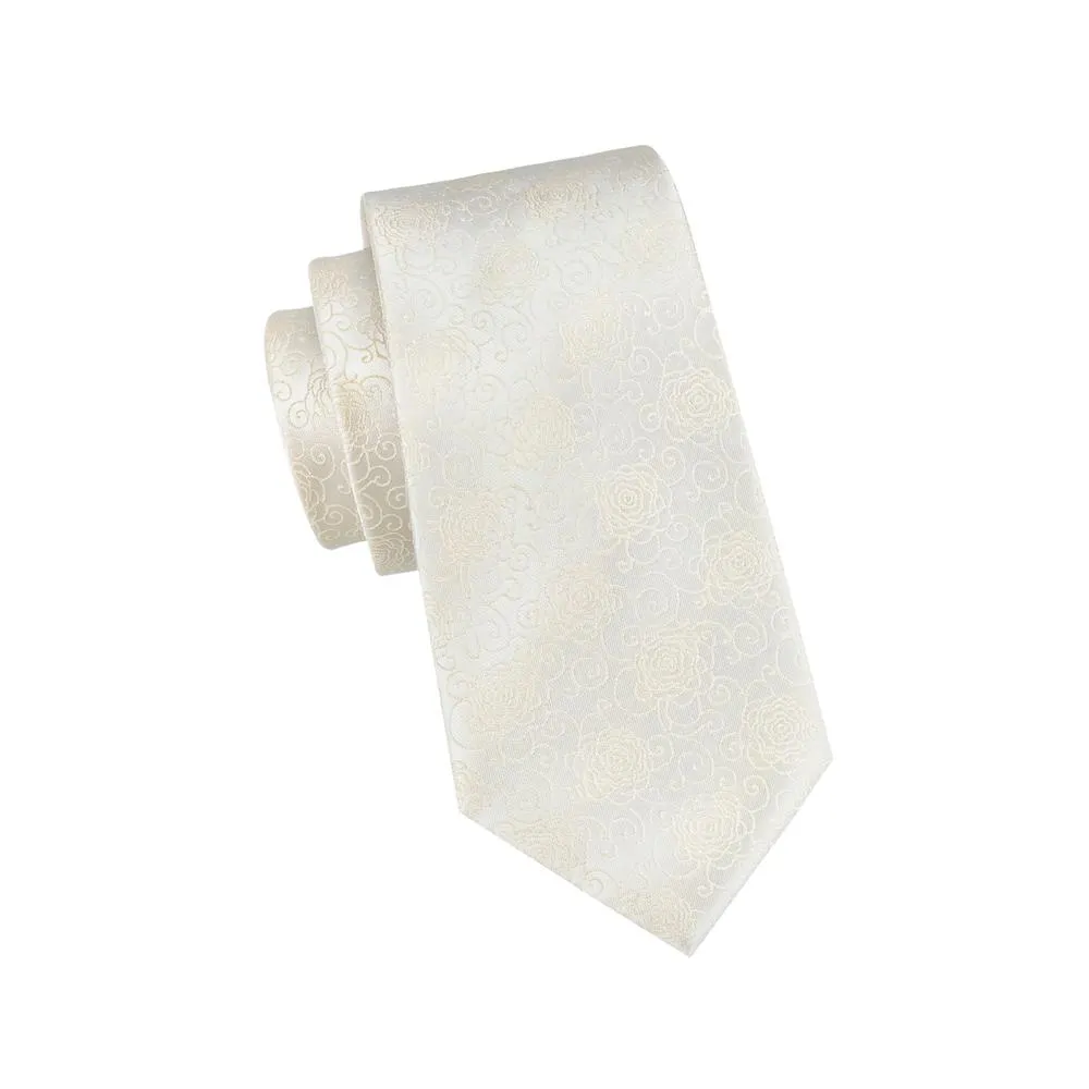 Champagne Beige Floral Tie Pocket Square Cufflinks Set sold by Ties2You product image thumbnail 4