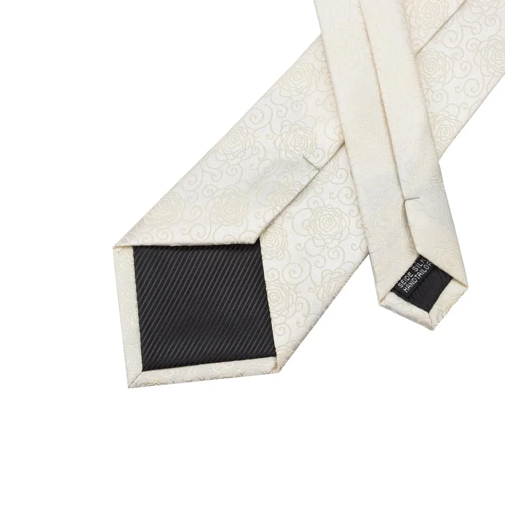 Champagne Beige Floral Tie Pocket Square Cufflinks Set sold by Ties2You product image thumbnail 5