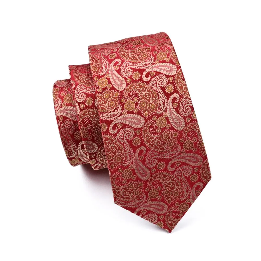 Red Paisley Silk Men's Tie Pocket Square Cufflinks Set sold by Ties2You product image thumbnail 4