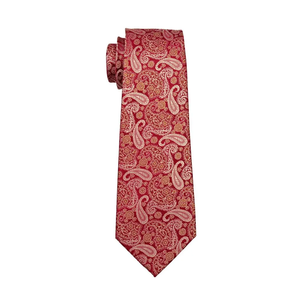 Red Paisley Silk Men's Tie Pocket Square Cufflinks Set sold by Ties2You product image thumbnail 5