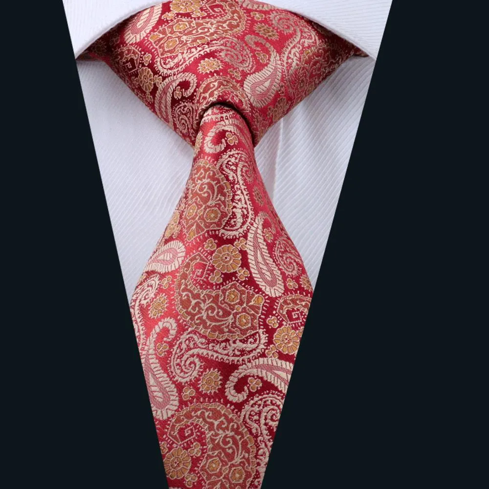 Red Paisley Silk Men's Tie Pocket Square Cufflinks Set sold by Ties2You product image thumbnail 2