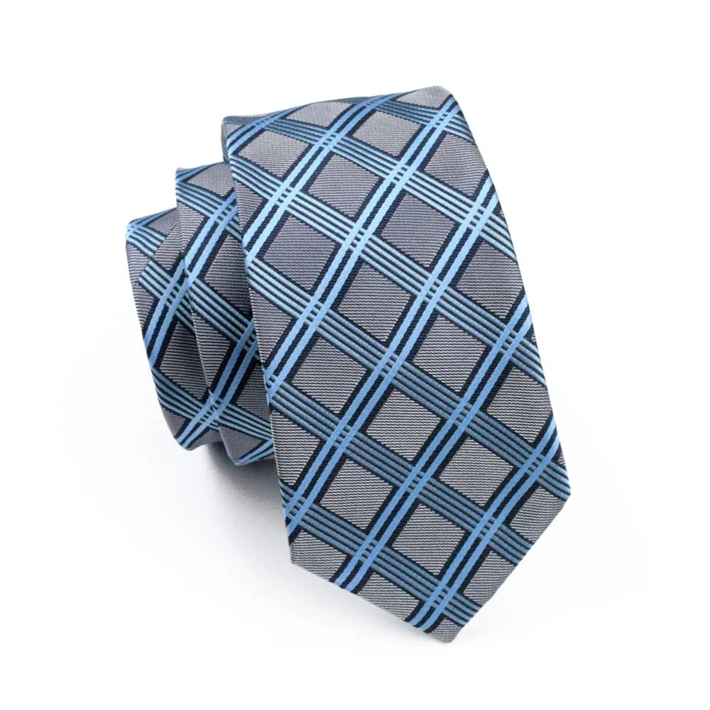 Grey Blue Plaid Silk Men's Tie Pocket Square Cufflinks Set sold by Ties2You product image thumbnail 4