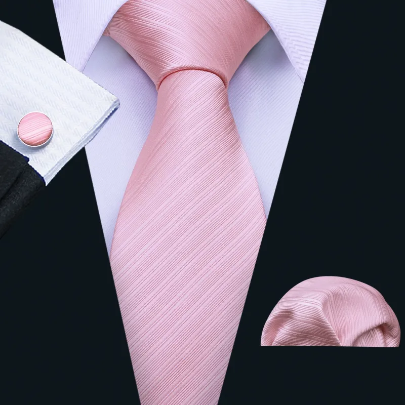 Silver Pink Striped Silk Men's Tie Hanky Cufflinks Set sold by Ties2You