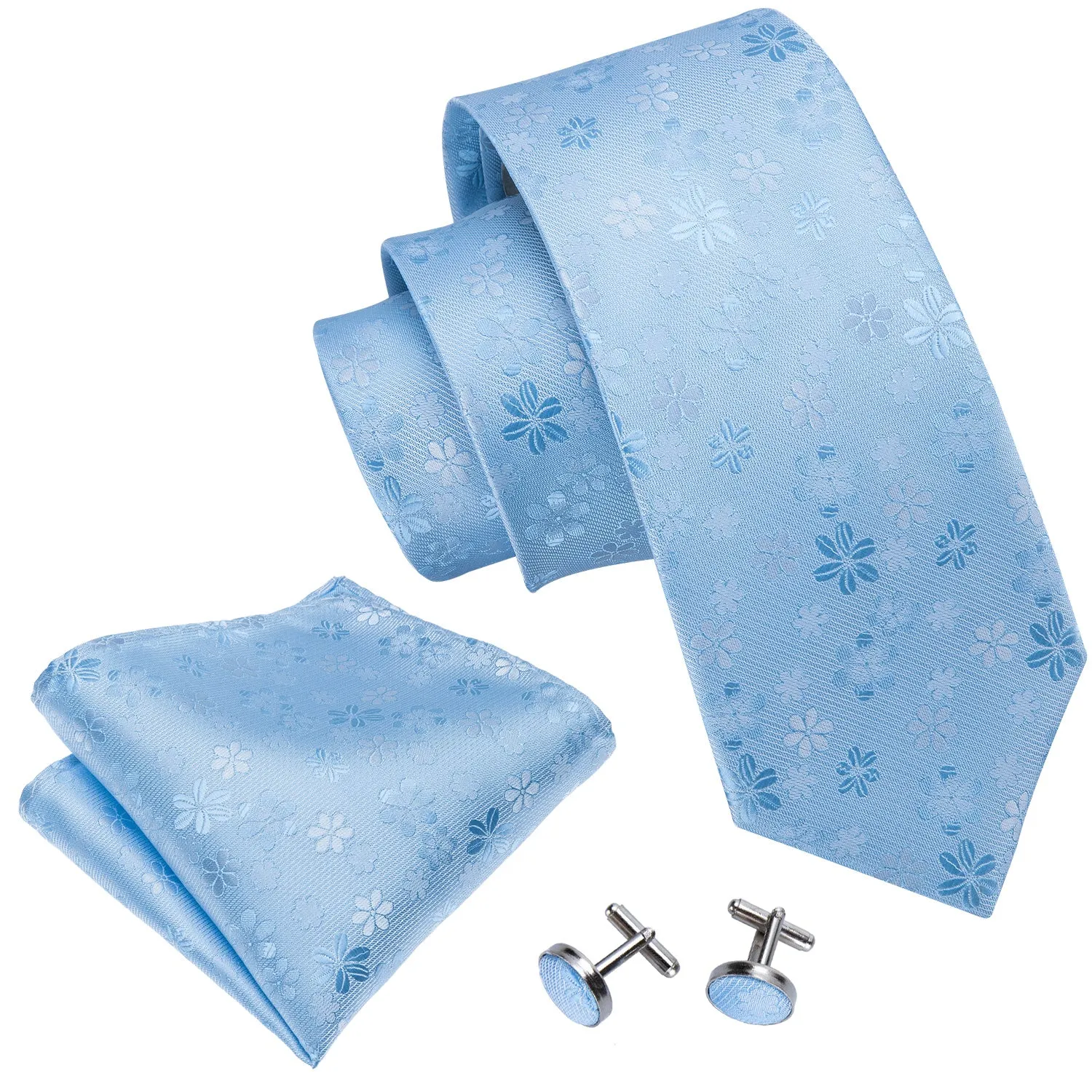 Skyblue Floral Tie Hanky Cufflinks Set sold by Ties2You product image thumbnail 2