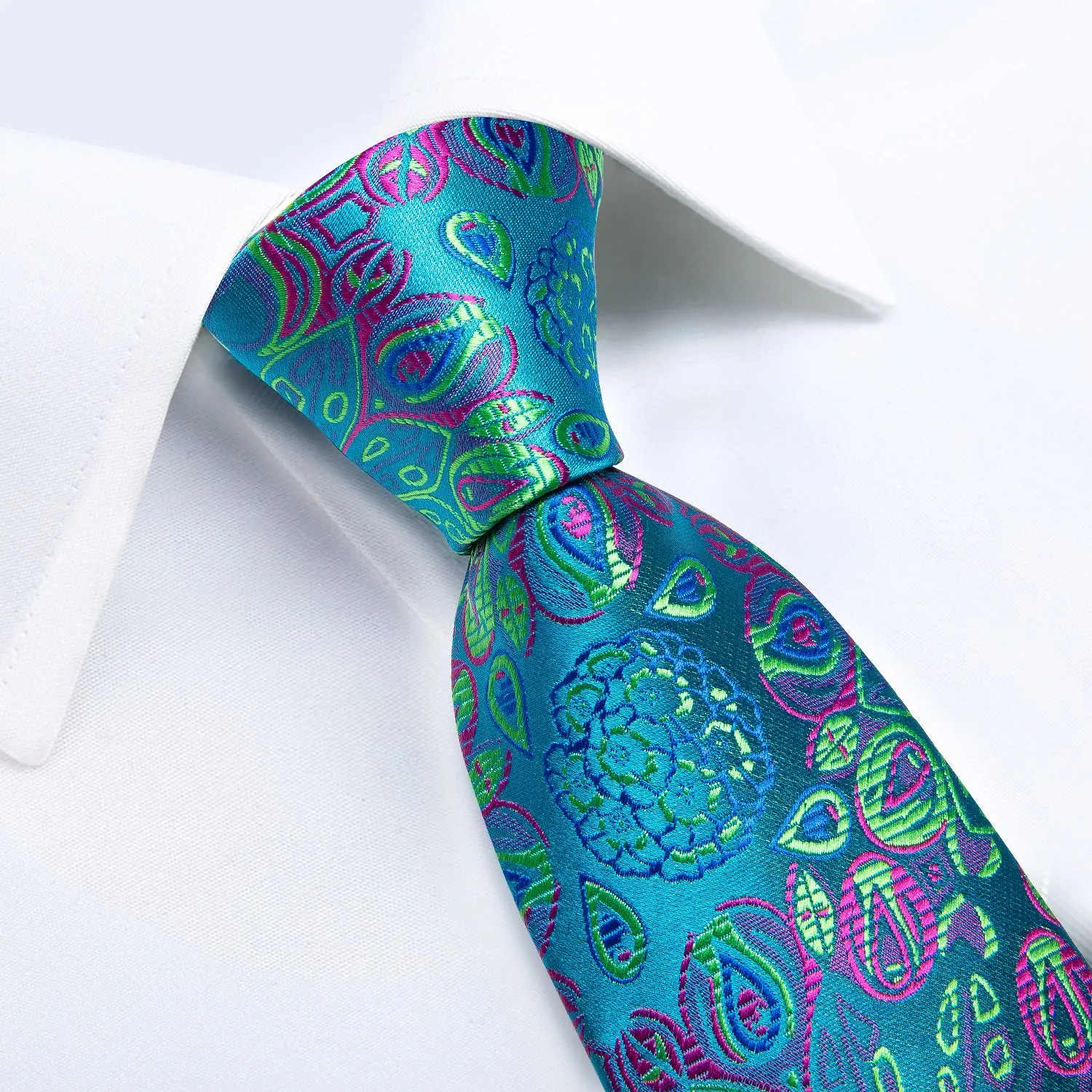 Ties2you Blue Tie Green Floral Tie Pocket Square Cufflinks Set for Men sold by Ties2You product image thumbnail 3