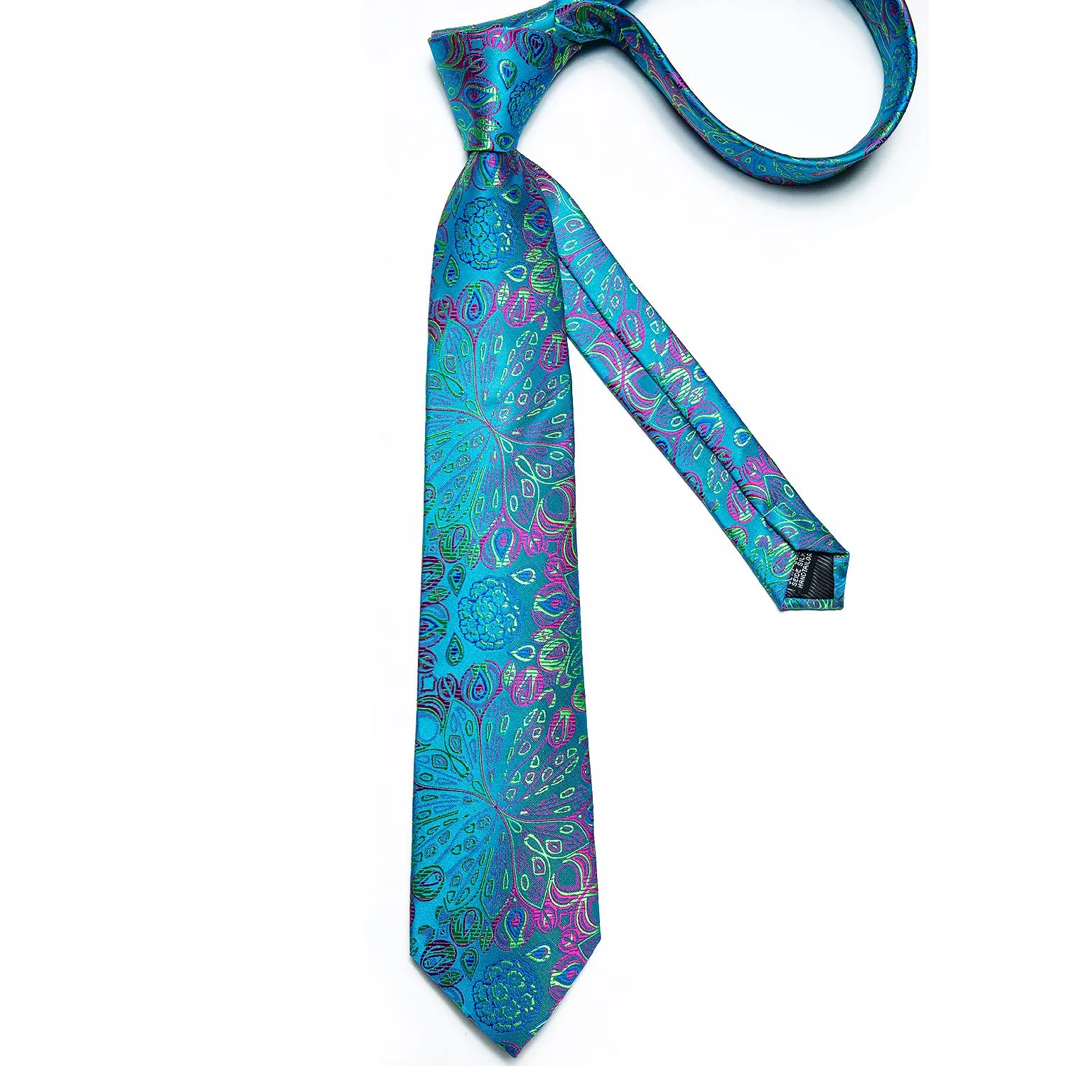 Ties2you Blue Tie Green Floral Tie Pocket Square Cufflinks Set for Men sold by Ties2You product image thumbnail 4