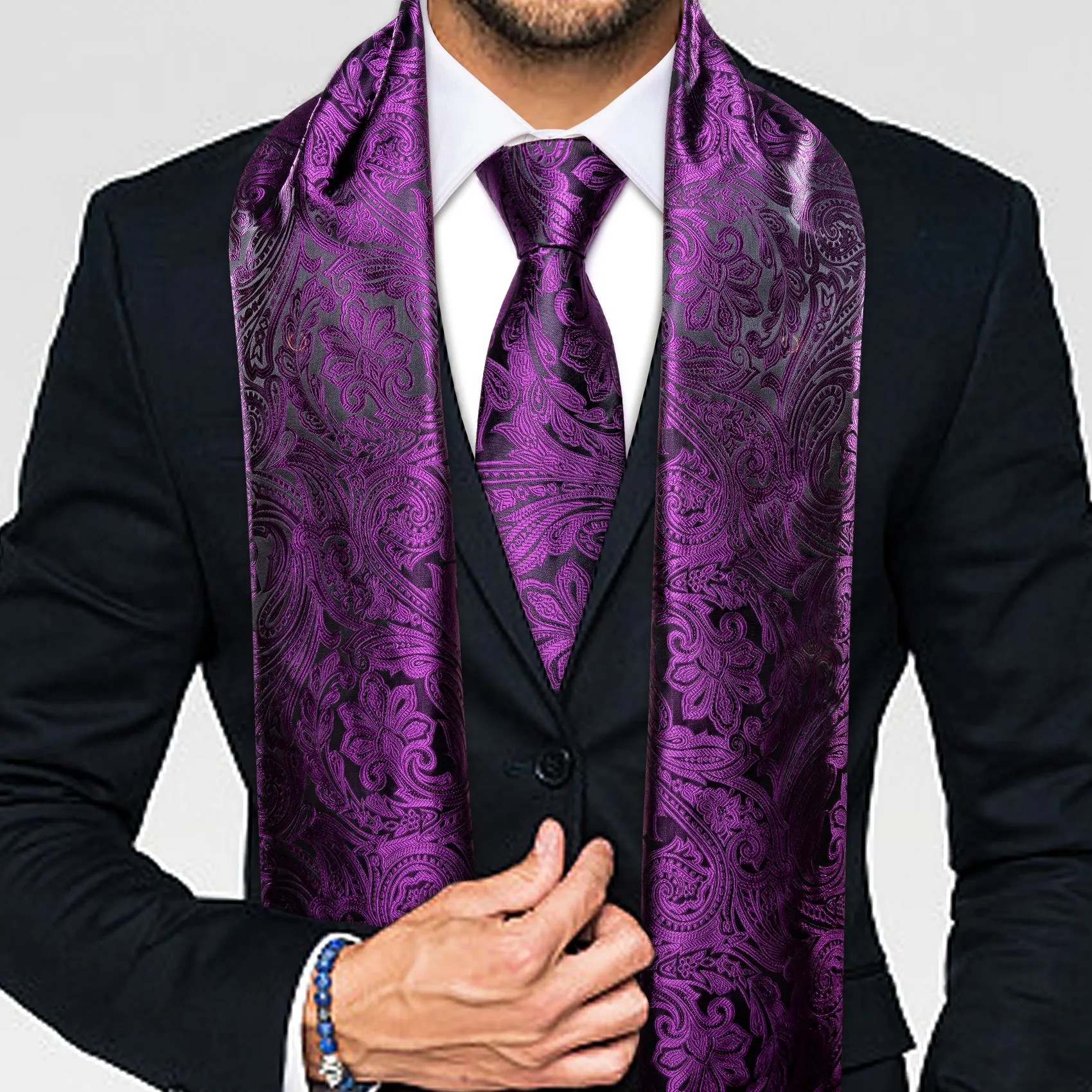 Black Purple Paisley Men's Silk Scarf Necktie Set sold by Ties2You