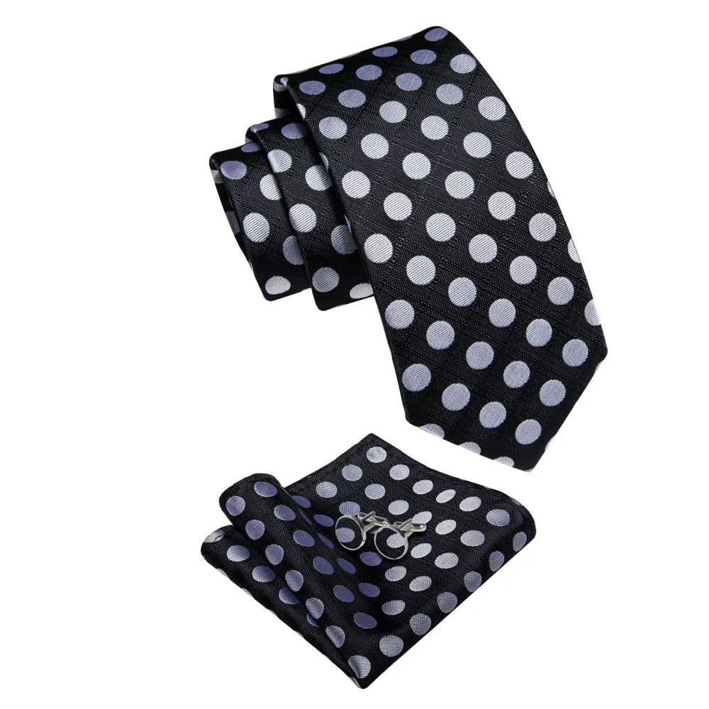 Ties2you Black Tie Grey Dots Men's Necktie Handkerchief Cufflinks Set sold by Ties2You product image thumbnail 5