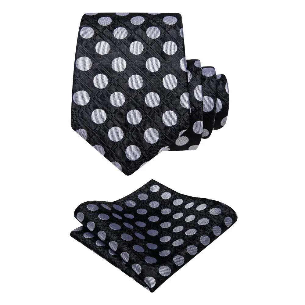 Ties2you Black Tie Grey Dots Men's Necktie Handkerchief Cufflinks Set sold by Ties2You product image thumbnail 4