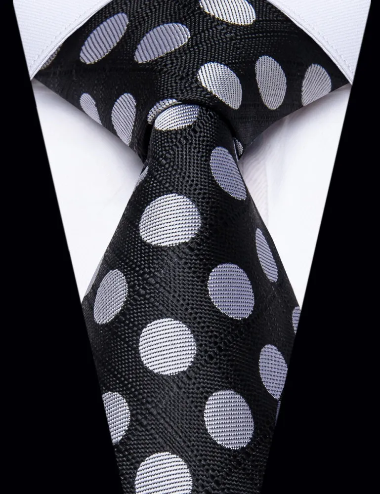 Ties2you Black Tie Grey Dots Men's Necktie Handkerchief Cufflinks Set sold by Ties2You product image thumbnail 2