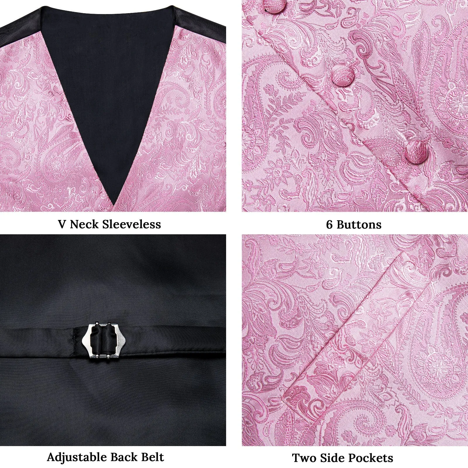 Ties2you Mens Light Pink Suit Vest Paisley Silk Wedding Dress Waistcoat Hanky Bow Tie Set sold by Ties2You product image thumbnail 5