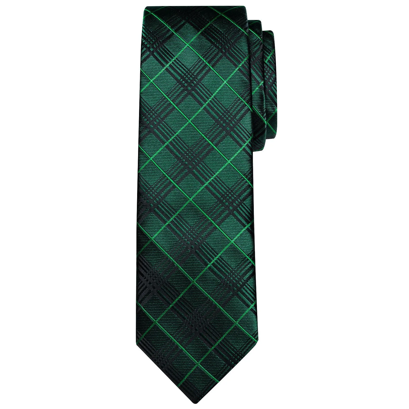 Ties2you Mens Hunter Green Tie Plaid Silk Necktie Pocket Square Cufflinks Set sold by Ties2You product image thumbnail 3