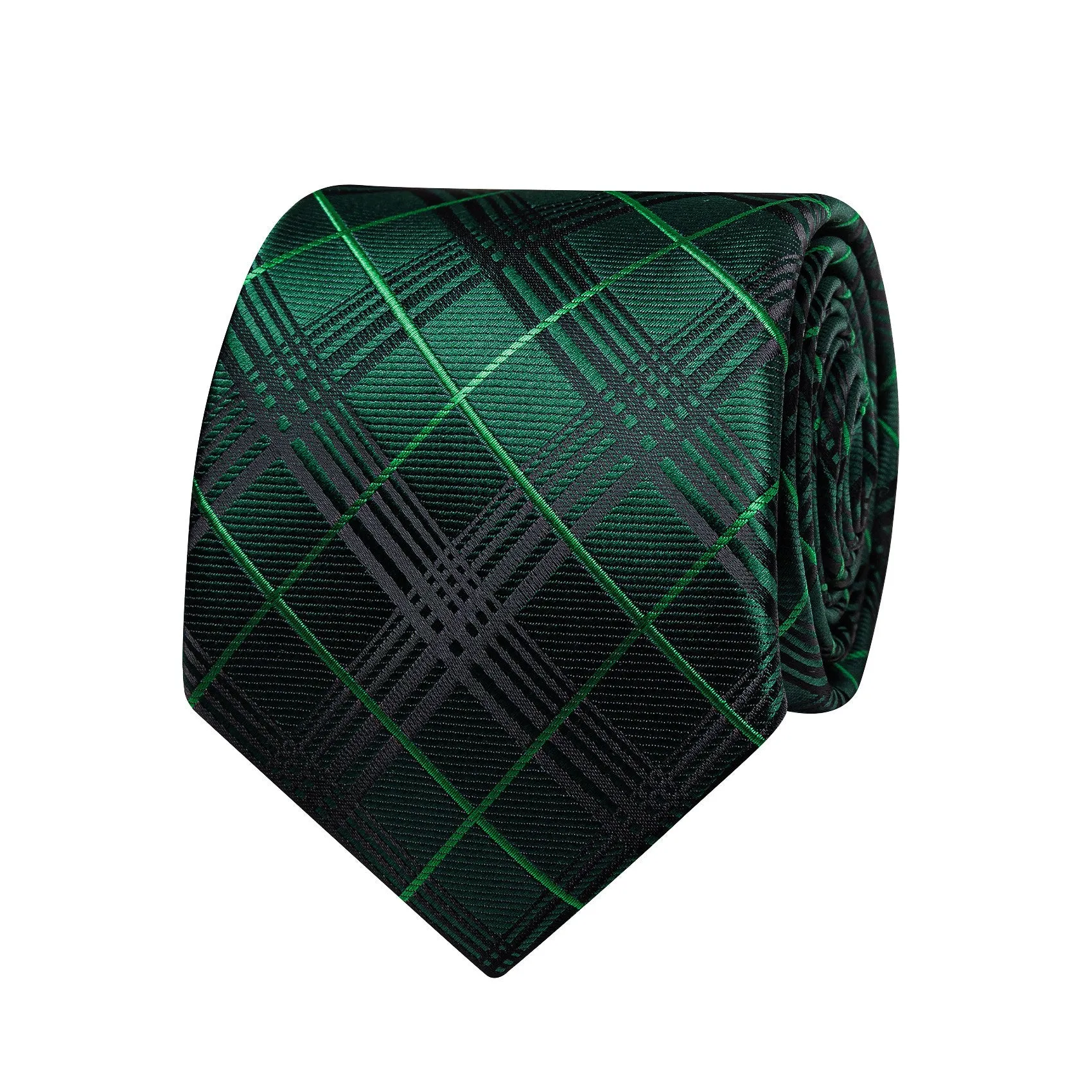 Ties2you Mens Hunter Green Tie Plaid Silk Necktie Pocket Square Cufflinks Set sold by Ties2You product image thumbnail 4