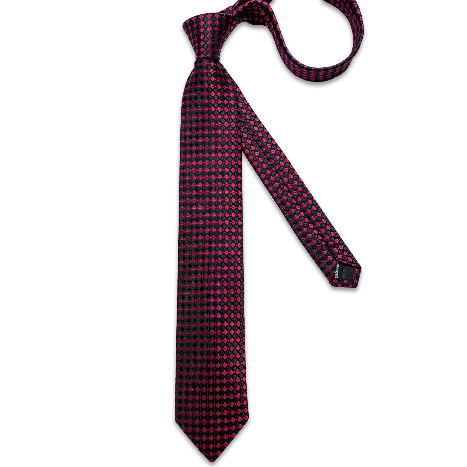 Ties2you Plaid Necktie Maroon Black Formal Tie Handkerchief Cufflinks Set sold by Ties2You product image thumbnail 3