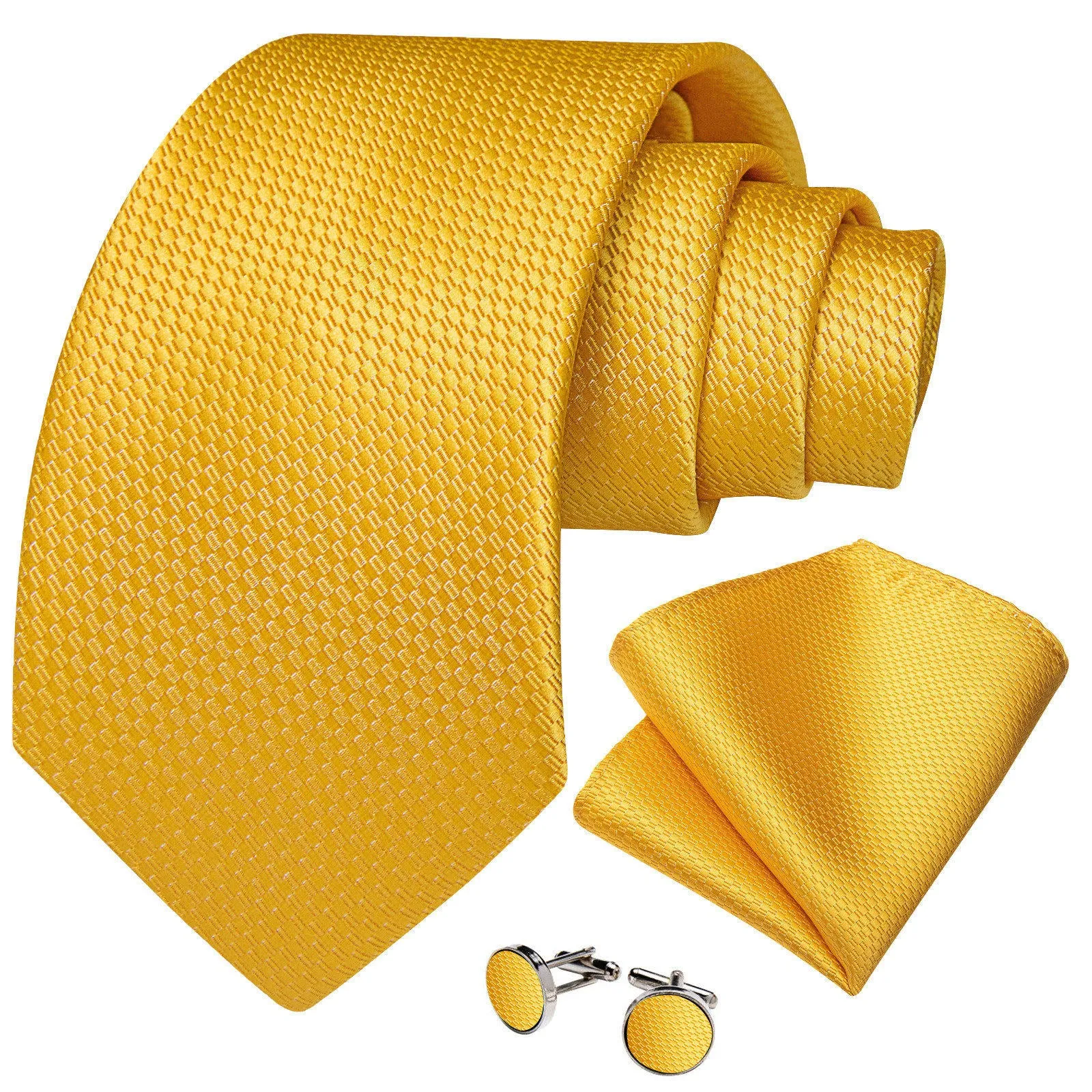 Ties2you Solid Tie Yellow Silk Woven Necktie Handkerchief Cufflinks Set Party sold by Ties2You product image thumbnail 2