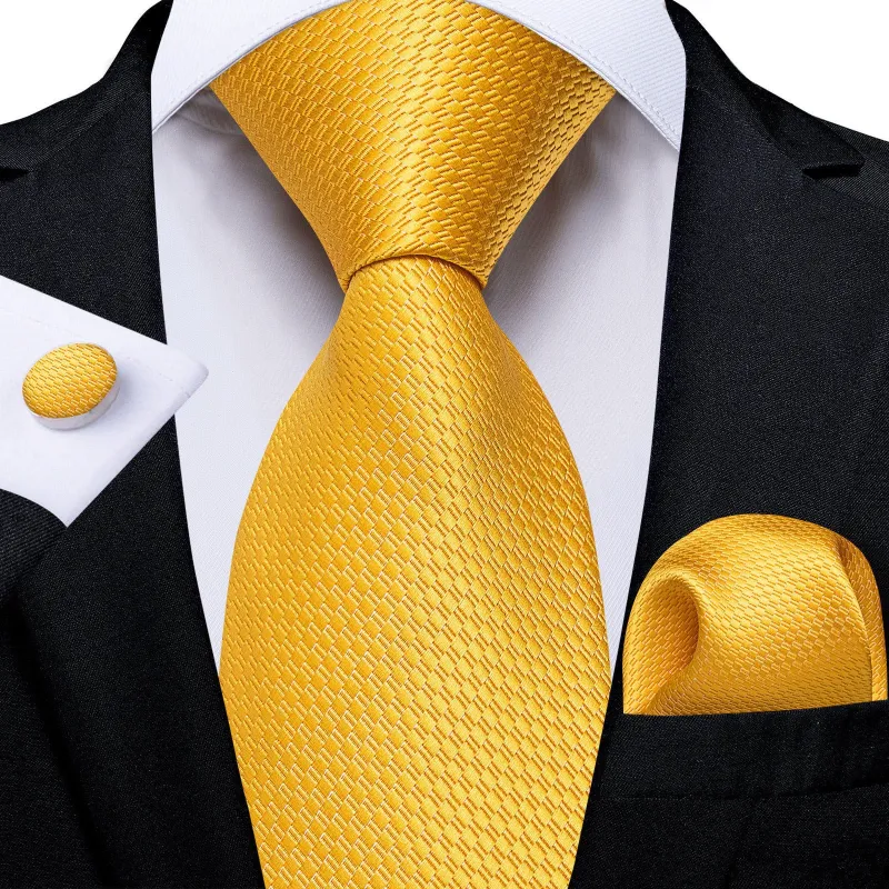 Ties2you Solid Tie Yellow Silk Woven Necktie Handkerchief Cufflinks Set Party made by Ties2You