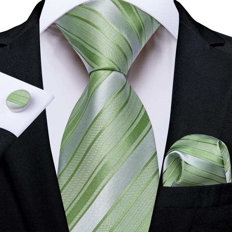 Ties2you Mint Striped Tie for Men Silk Formal Necktie Handkerchief Cufflinks Set made by Ties2You