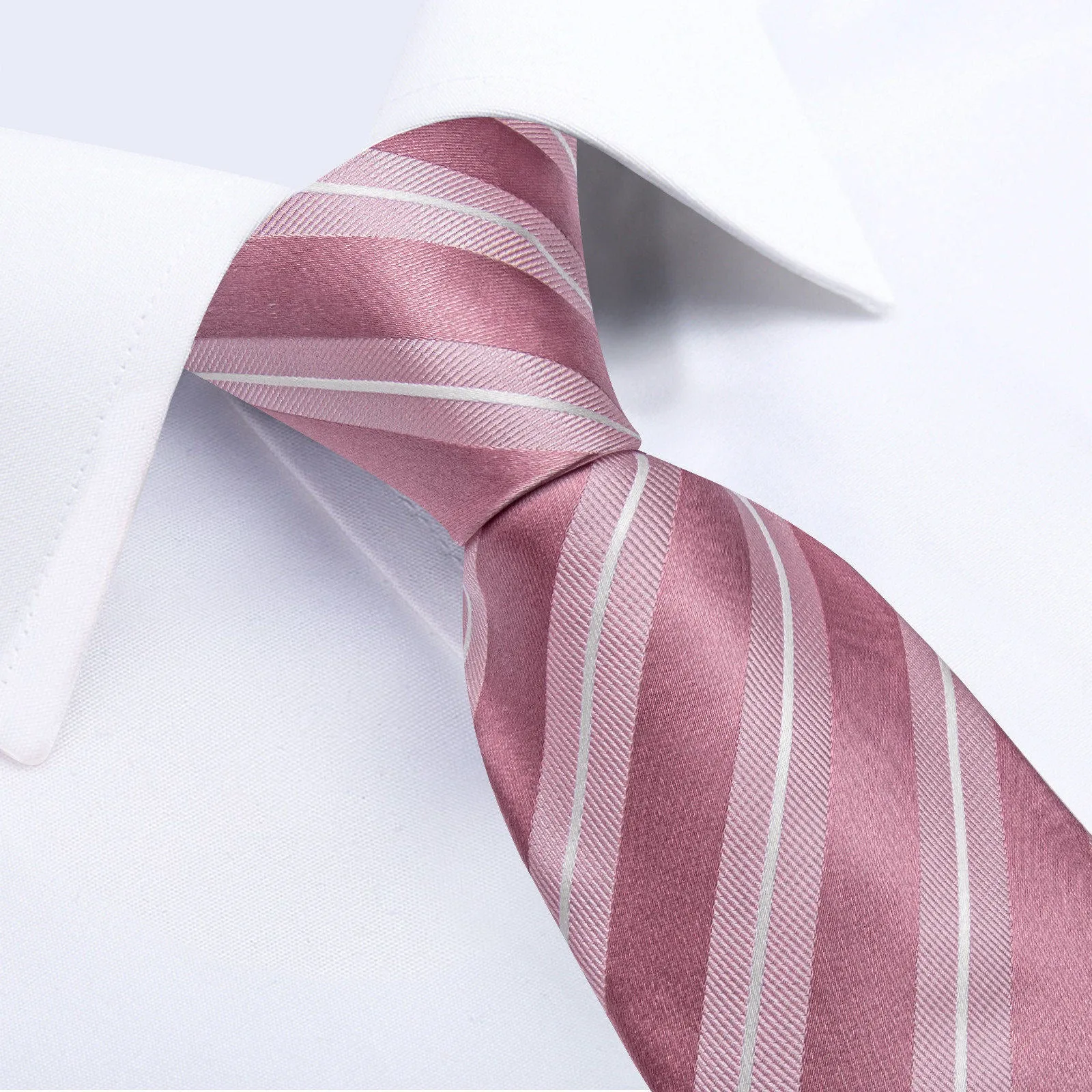 Ties2you Striped Necktie Rose Pink Mens Silk Tie Pocket Square Cufflinks Set sold by Ties2You product image thumbnail 3
