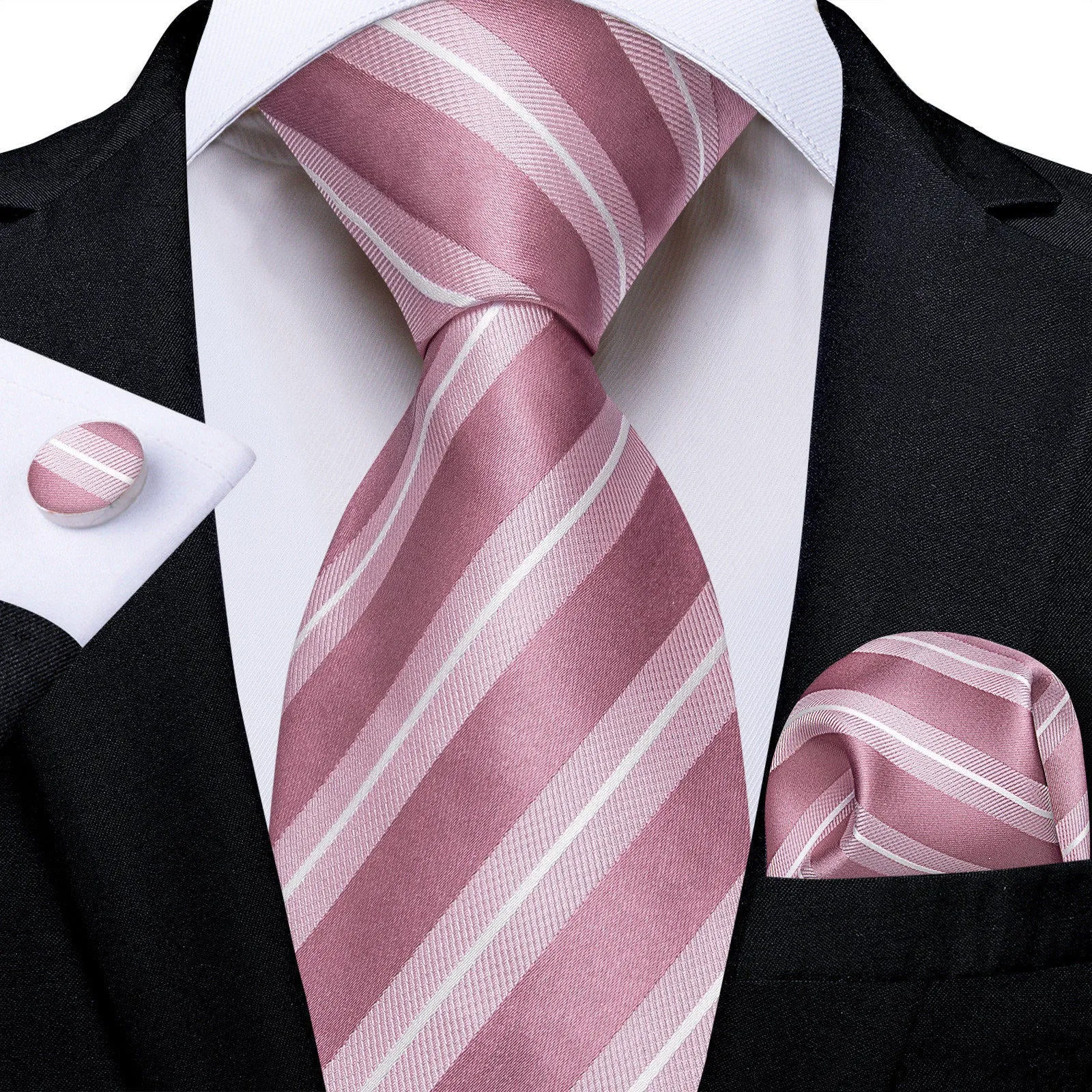 Ties2you Striped Necktie Rose Pink Mens Silk Tie Pocket Square Cufflinks Set sold by Ties2You