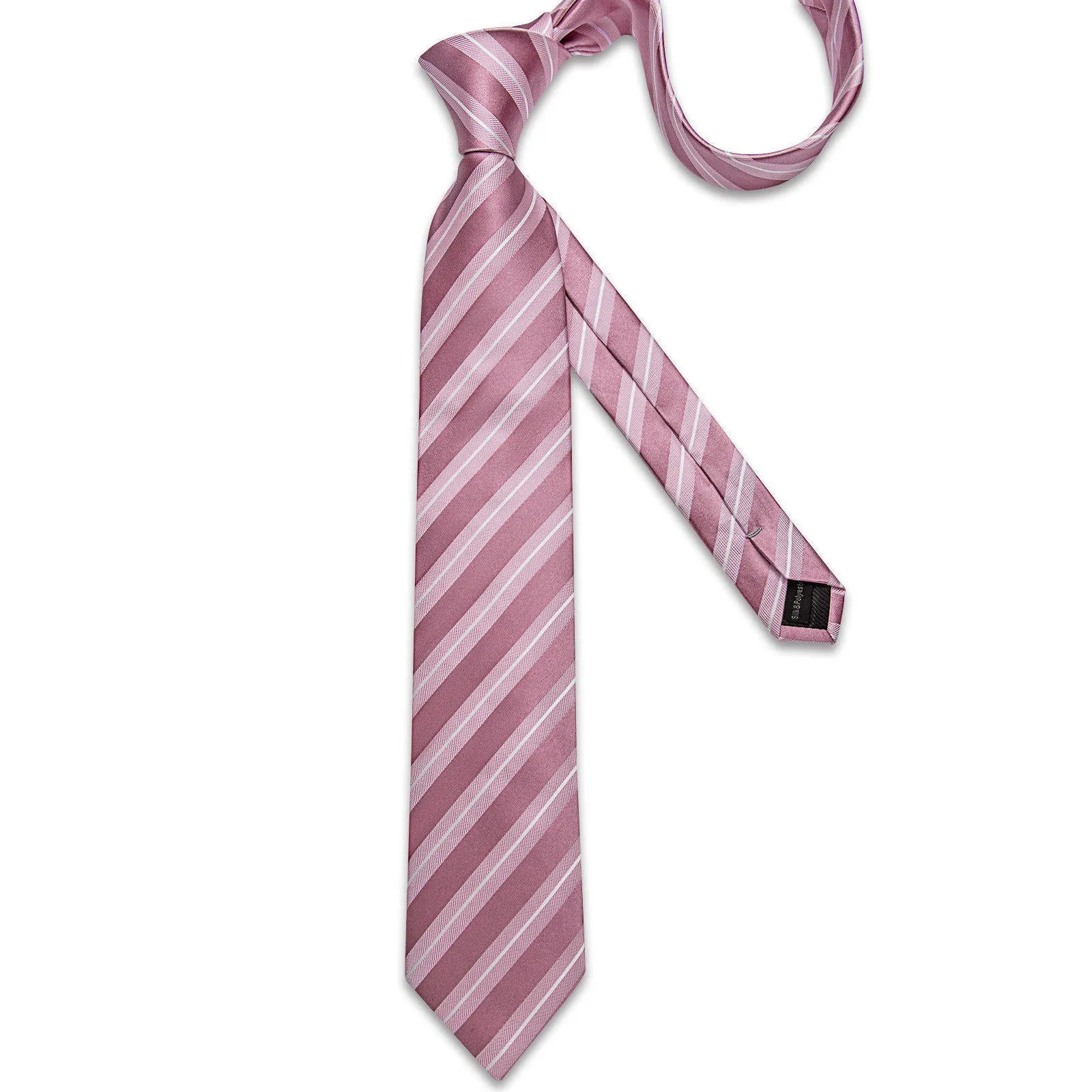Ties2you Striped Necktie Rose Pink Mens Silk Tie Pocket Square Cufflinks Set sold by Ties2You product image thumbnail 4