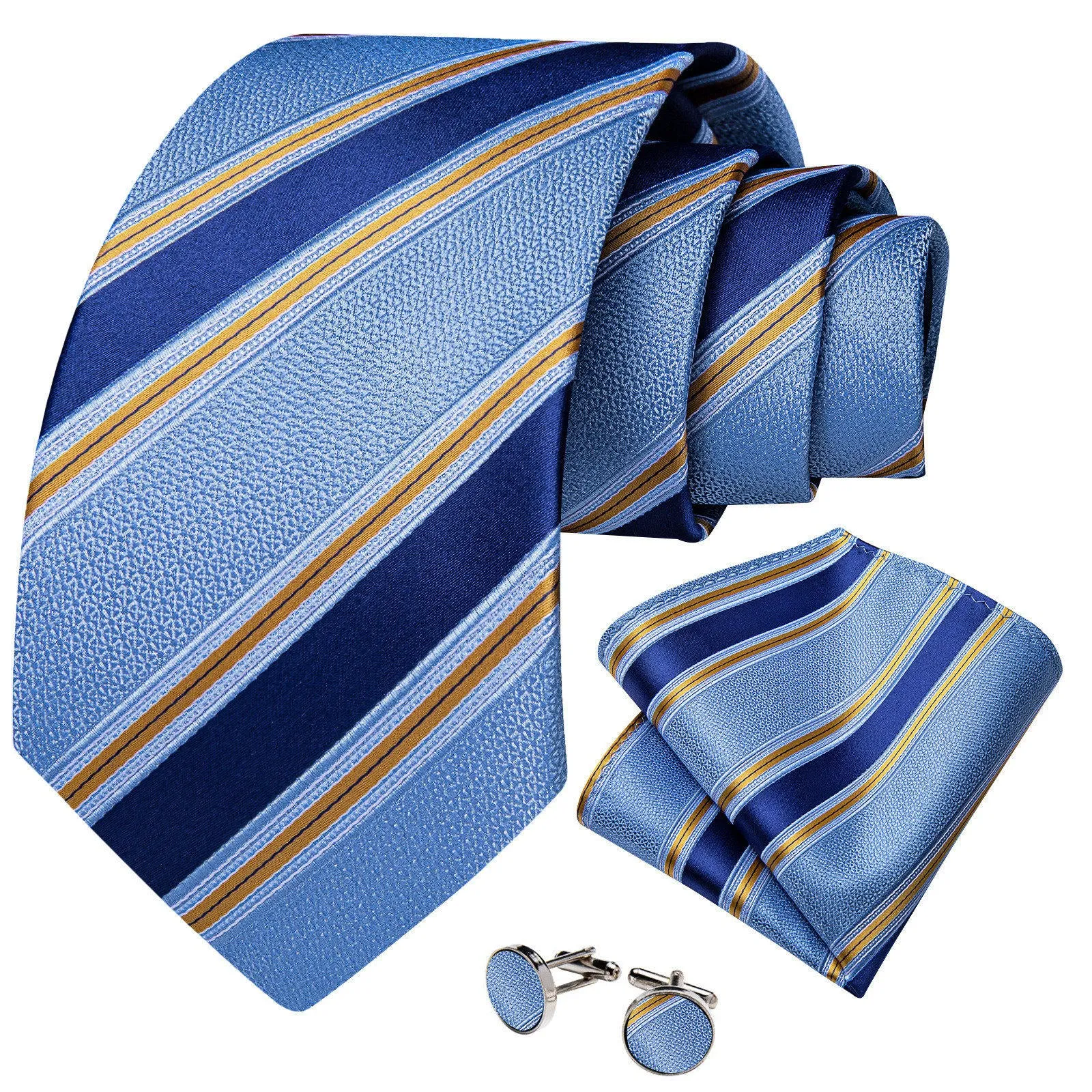 Ties2you Striped Necktie Dusty Blue Silk Tie Pocket Square Cufflinks Set for Business sold by Ties2You product image thumbnail 2