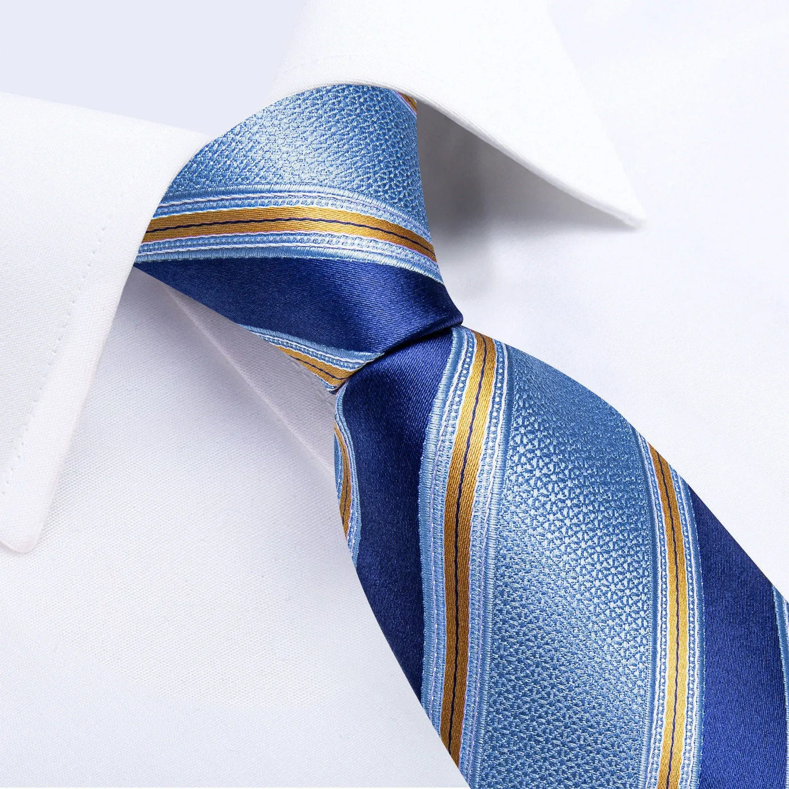 Ties2you Striped Necktie Dusty Blue Silk Tie Pocket Square Cufflinks Set for Business sold by Ties2You product image thumbnail 3
