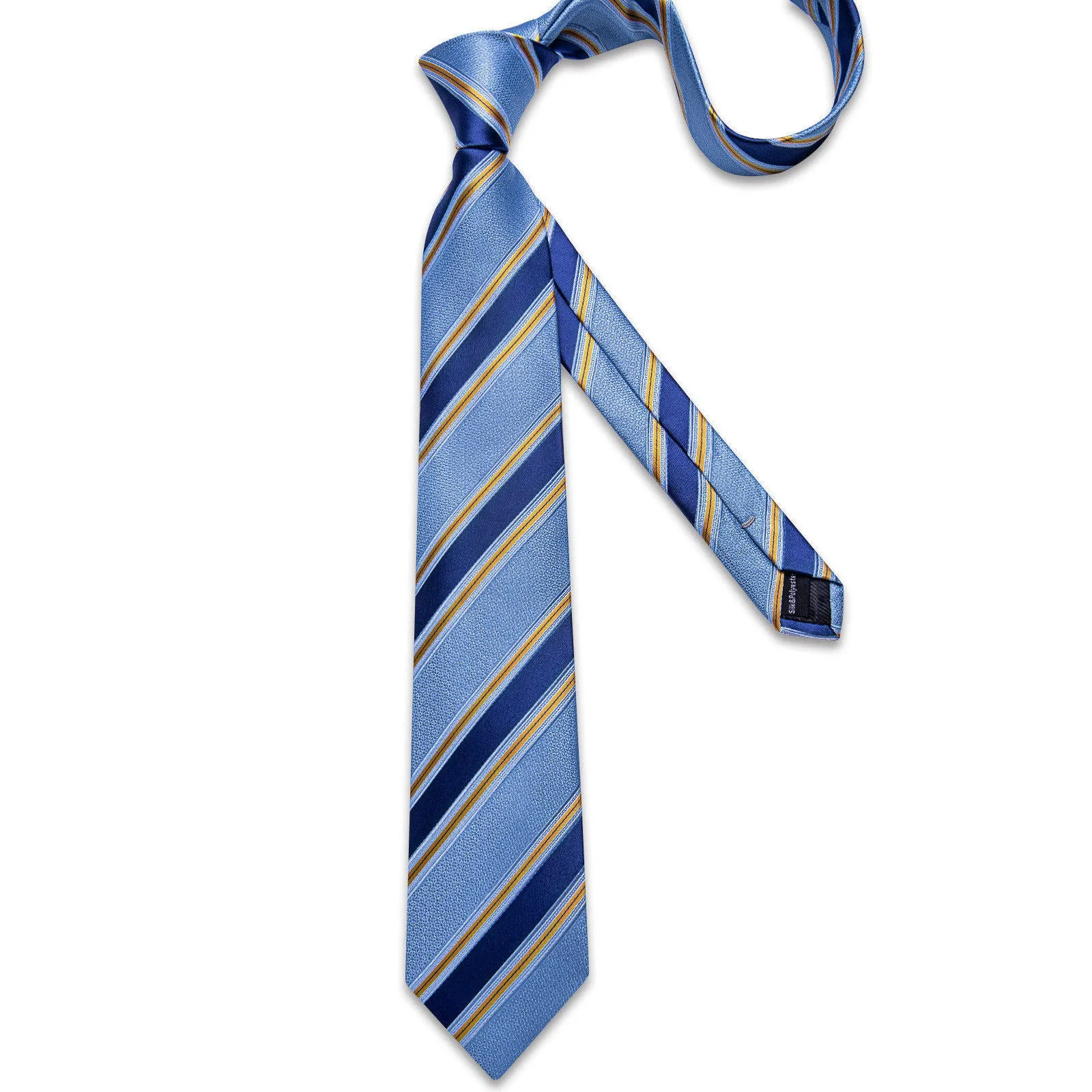 Ties2you Striped Necktie Dusty Blue Silk Tie Pocket Square Cufflinks Set for Business sold by Ties2You product image thumbnail 5