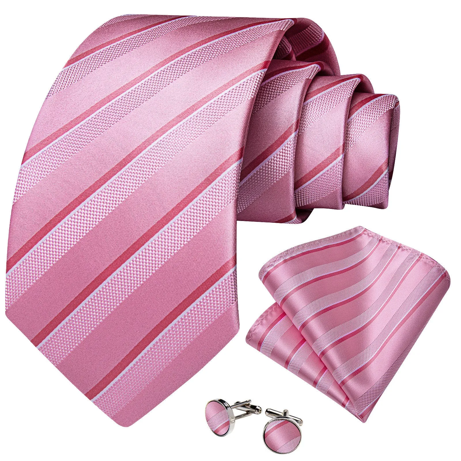 Ties2you Pink Striped Necktie for Men Silk Wedding Tie Pocket Square Cufflinks Set sold by Ties2You product image thumbnail 2