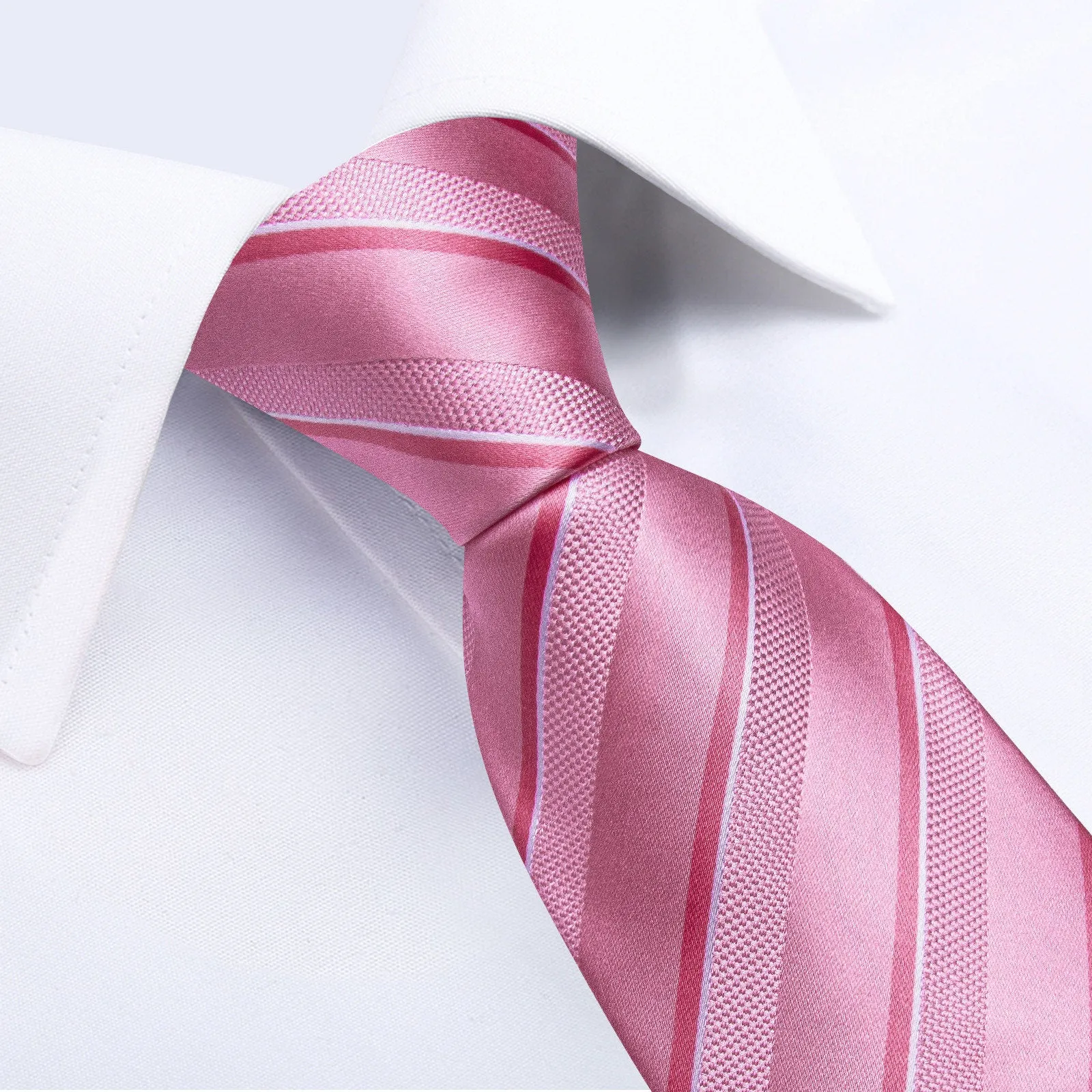 Ties2you Pink Striped Necktie for Men Silk Wedding Tie Pocket Square Cufflinks Set sold by Ties2You product image thumbnail 3