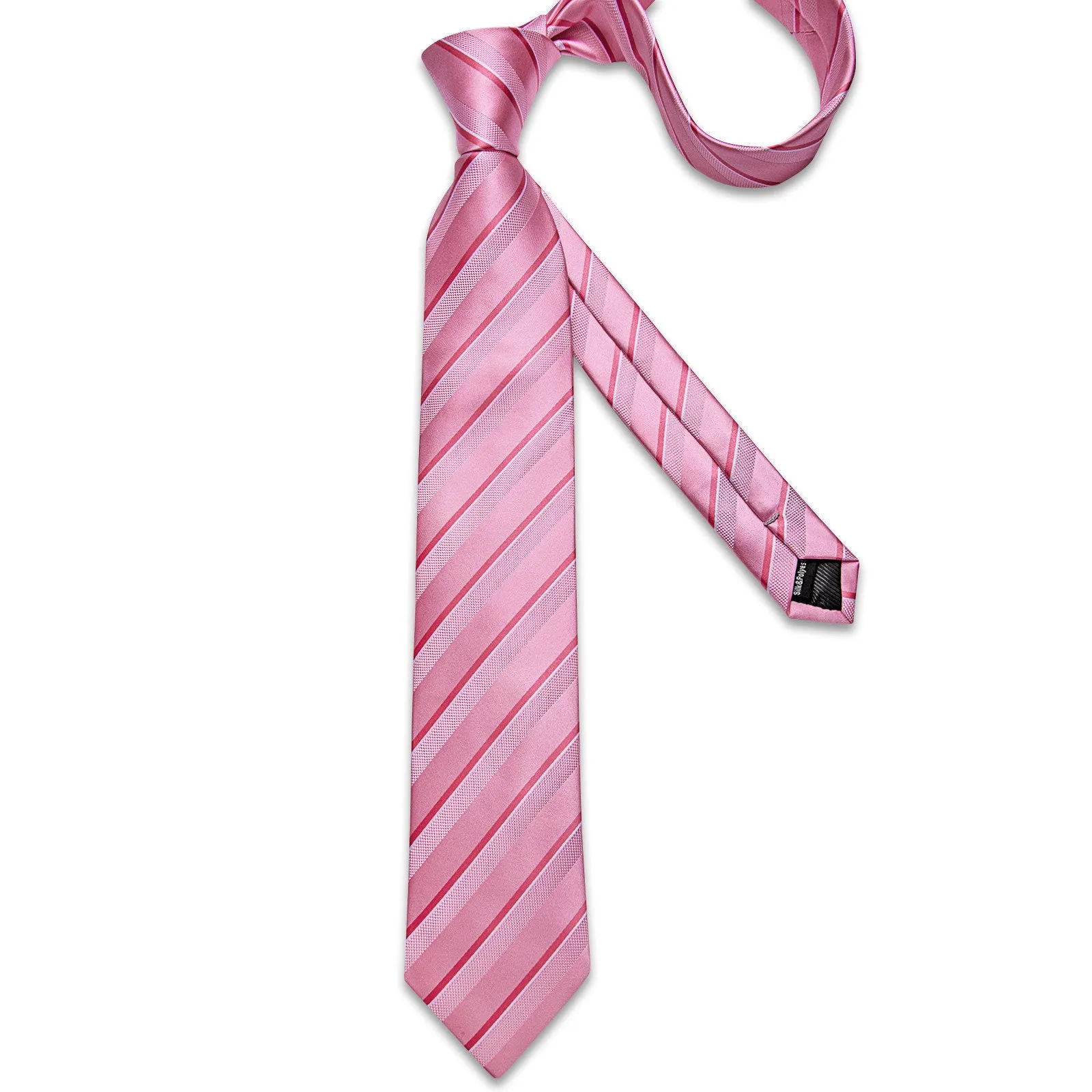 Ties2you Pink Striped Necktie for Men Silk Wedding Tie Pocket Square Cufflinks Set sold by Ties2You product image thumbnail 5