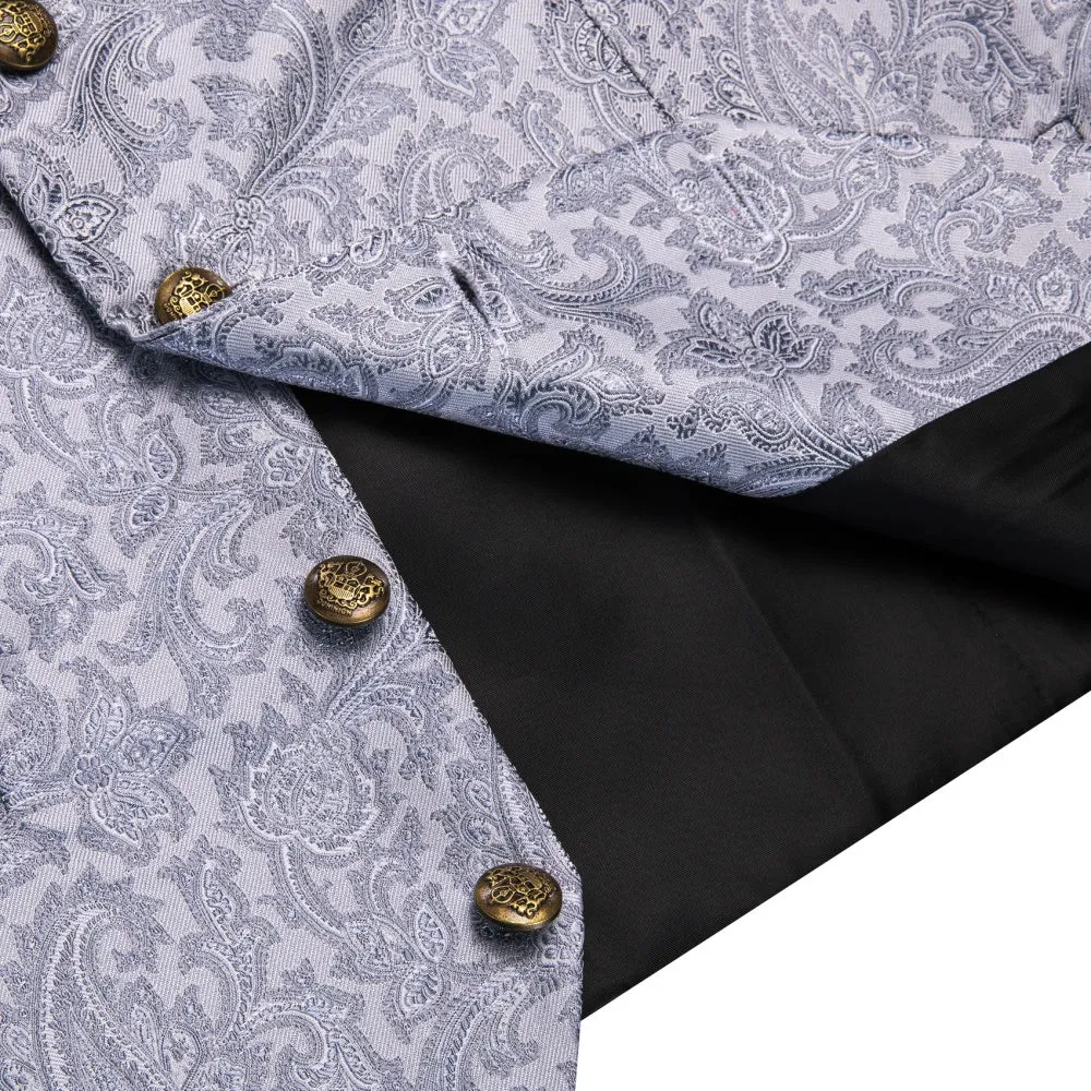 Ties2you Men's Silver Paisley Vest Silk Jacquard Grey Suit Waistcoat Necktie Hanky Set sold by Ties2You product image thumbnail 5