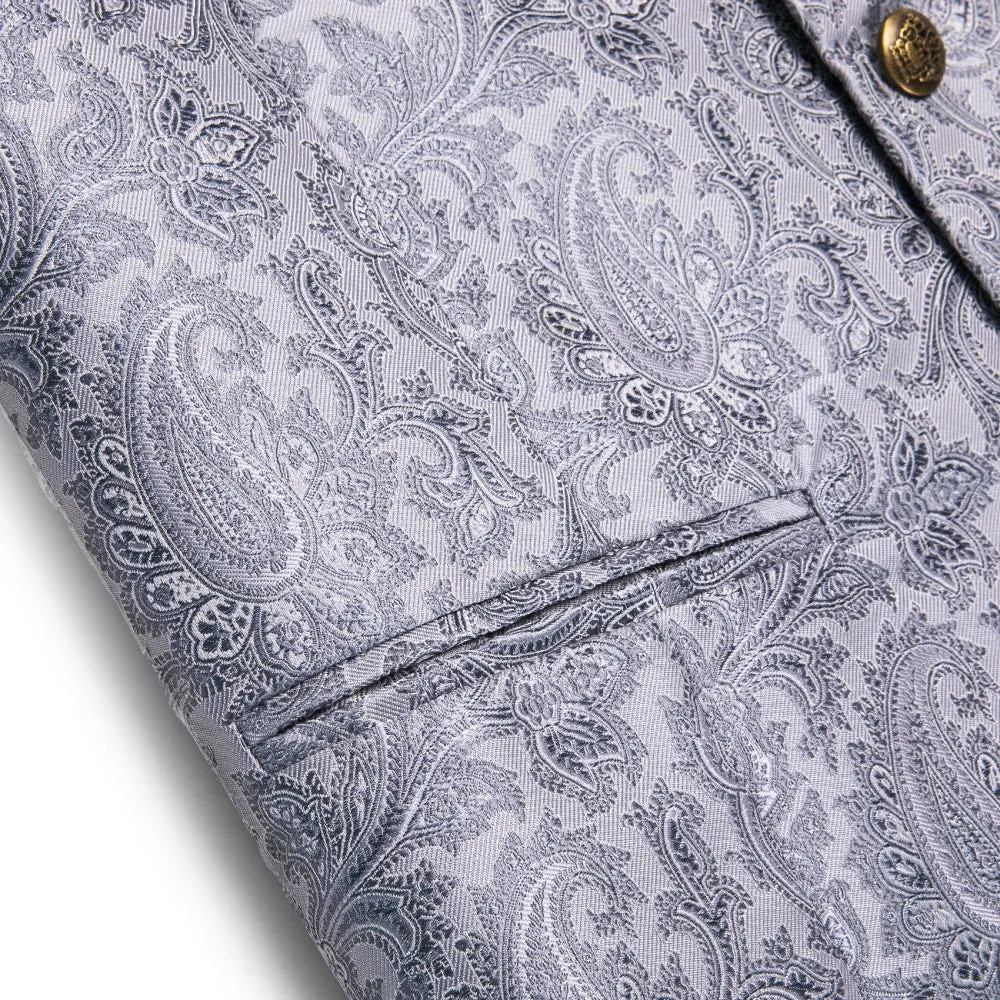 Ties2you Men's Silver Paisley Vest Silk Jacquard Grey Suit Waistcoat Necktie Hanky Set sold by Ties2You product image thumbnail 4