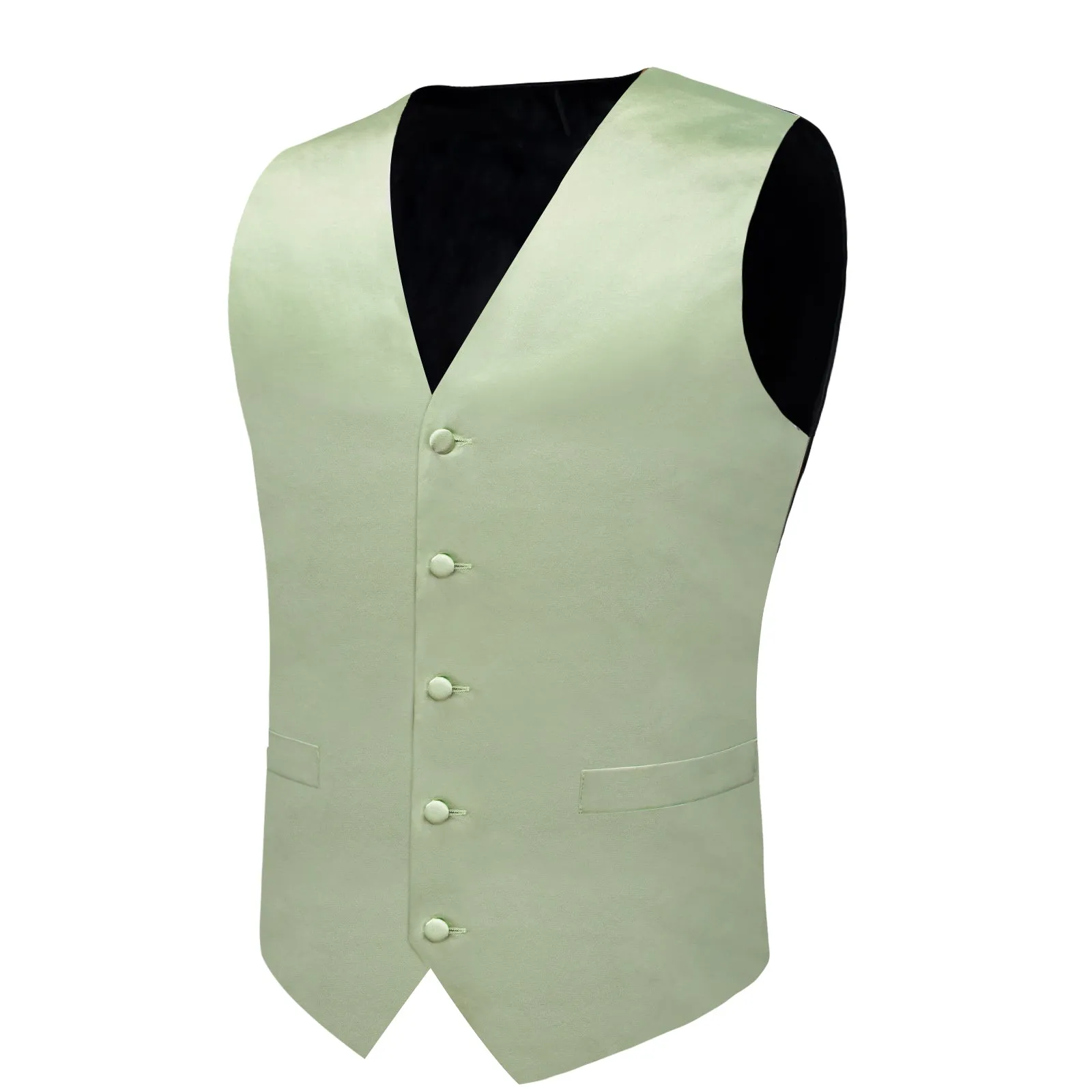 Ties2you Mens Sage Green Vest Bowtie Set for Wedding Solid Silk Satin Single Breasted Waistcoat sold by Ties2You product image thumbnail 3