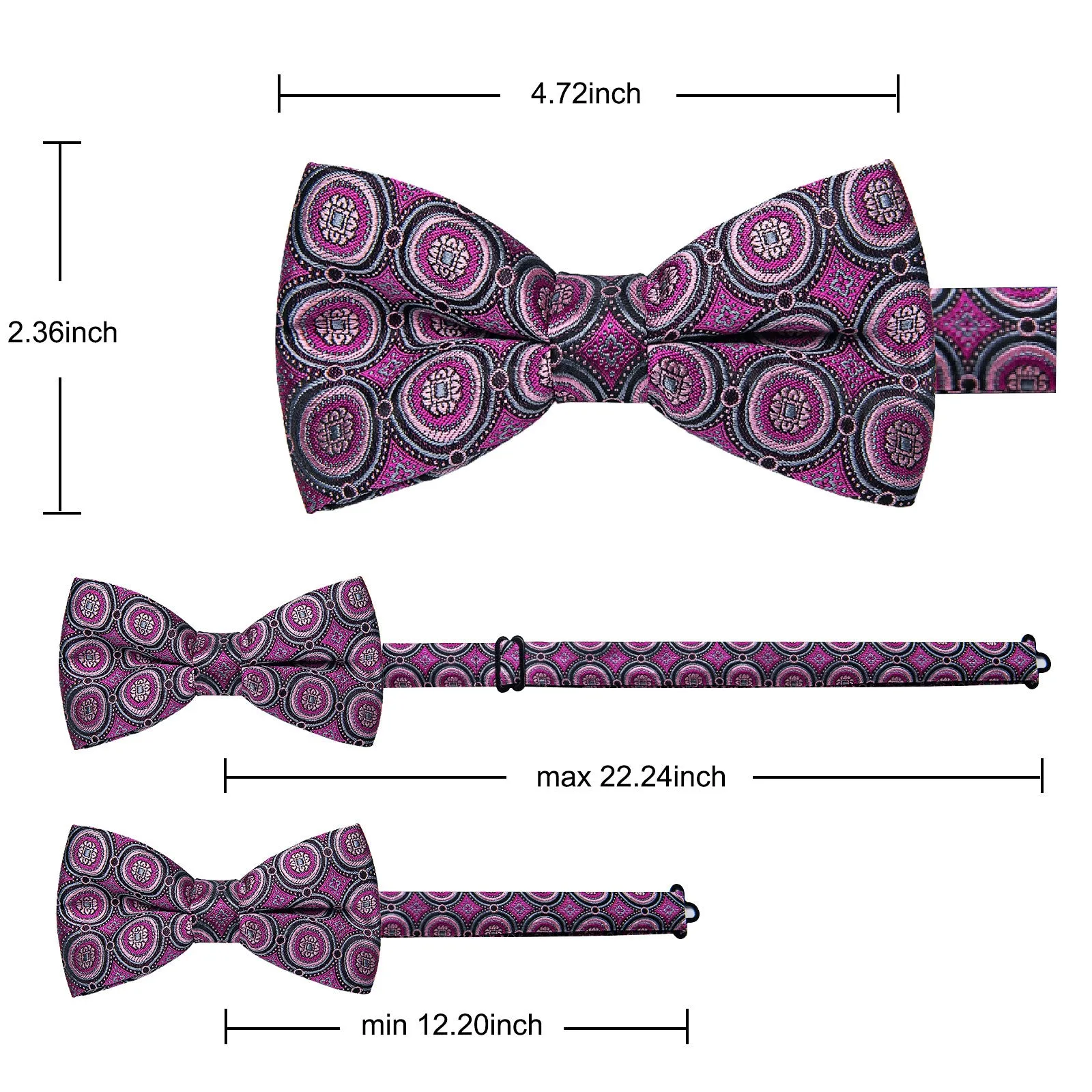 Ties2you Polka Dot Bow Tie Pink Tuxedo Pre-tied Bowtie Handkerchief Cufflinks Set sold by Ties2You product image thumbnail 4